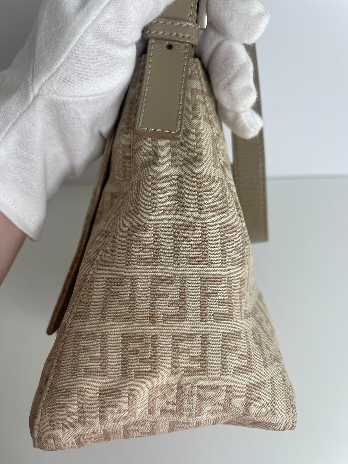 Fendi Jacquard Mamma Baguette Brown White Beige Cream