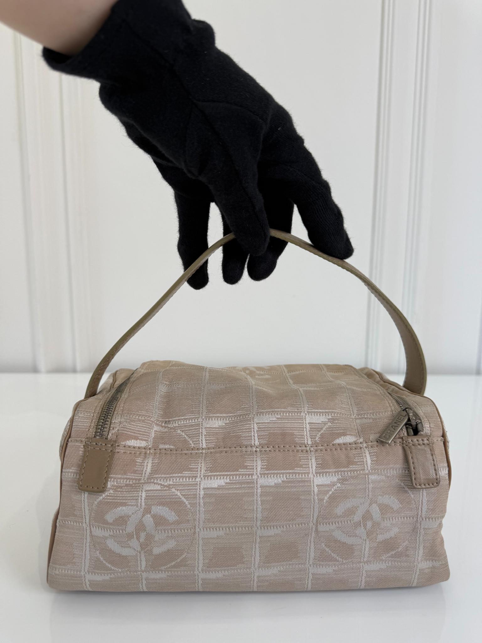 Chanel Beige Nylon CC Logo Travel Line Canvas Vanity Bag