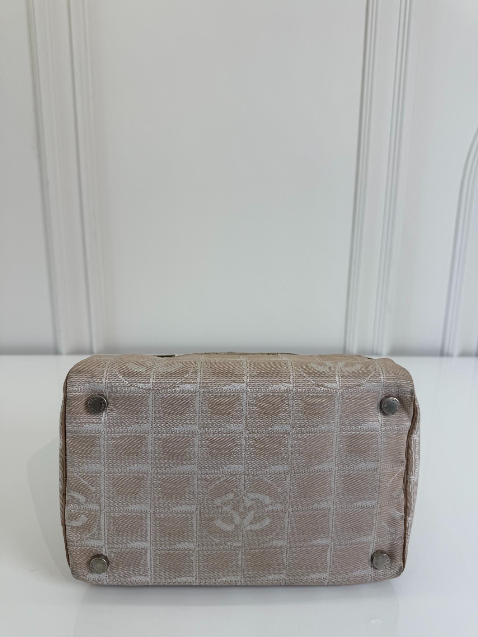 Chanel Beige Nylon CC Logo Travel Line Canvas Vanity Bag