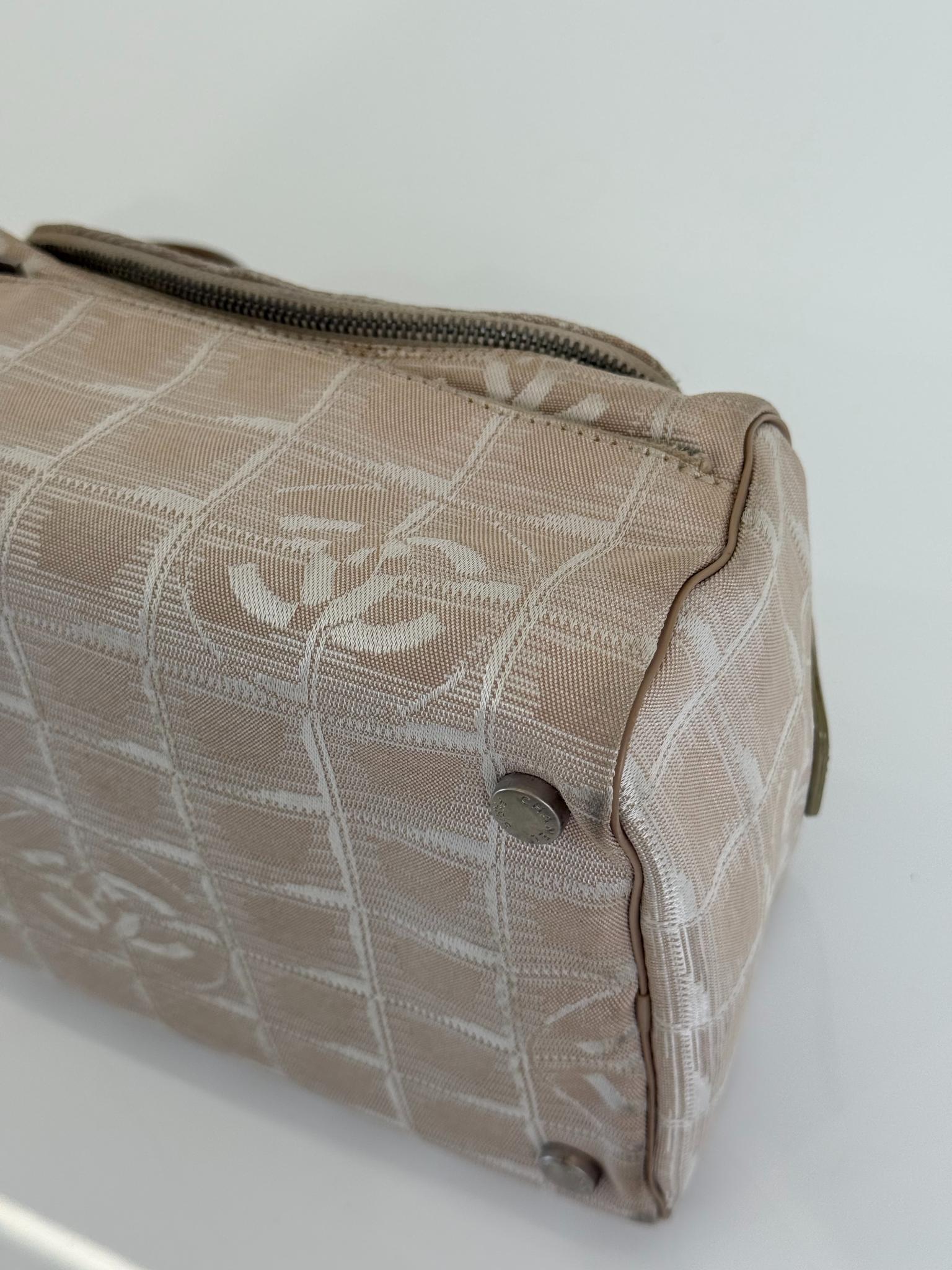 Chanel Beige Nylon CC Logo Travel Line Canvas Vanity Bag