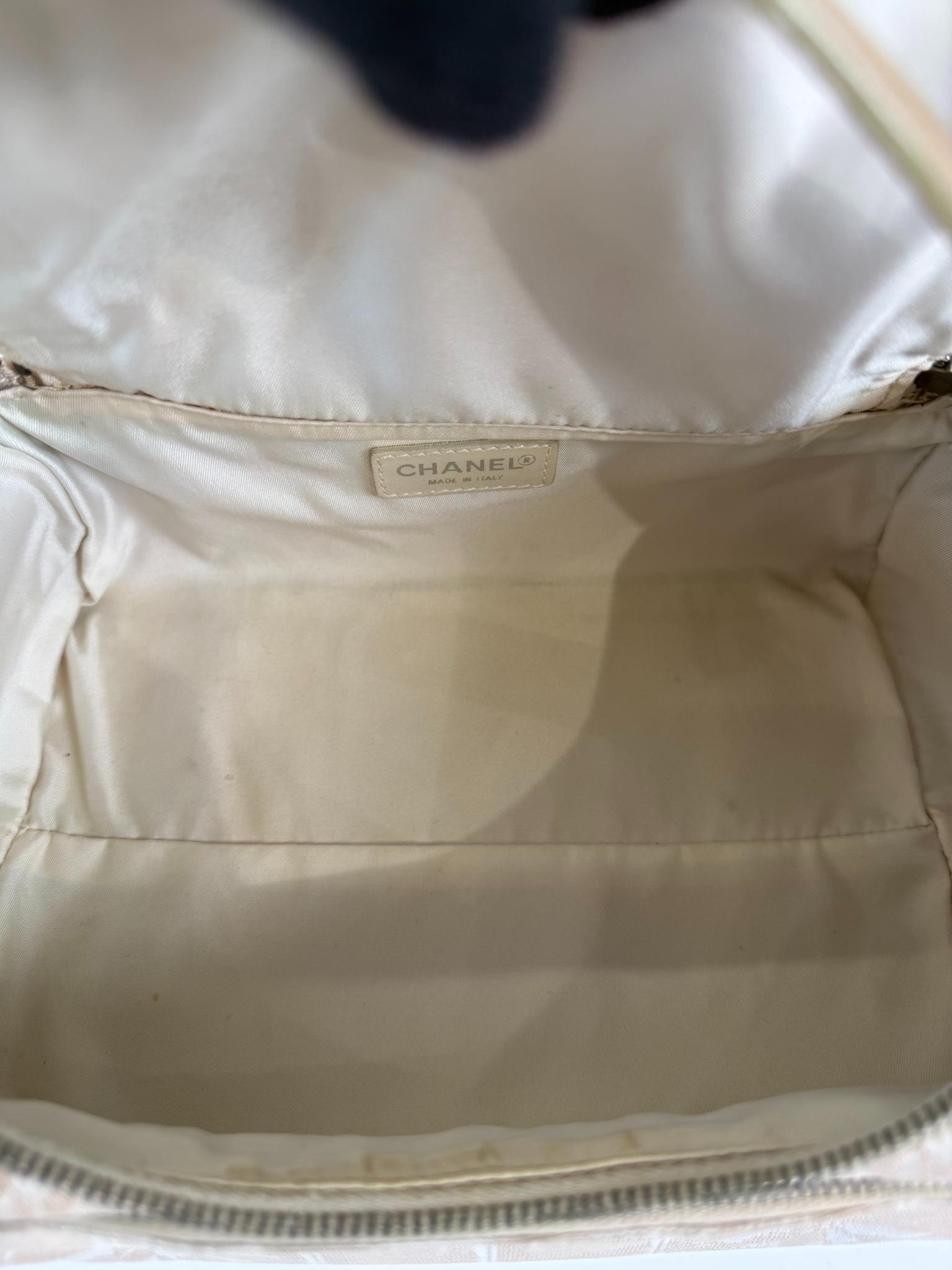 Chanel Beige Nylon CC Logo Travel Line Canvas Vanity Bag