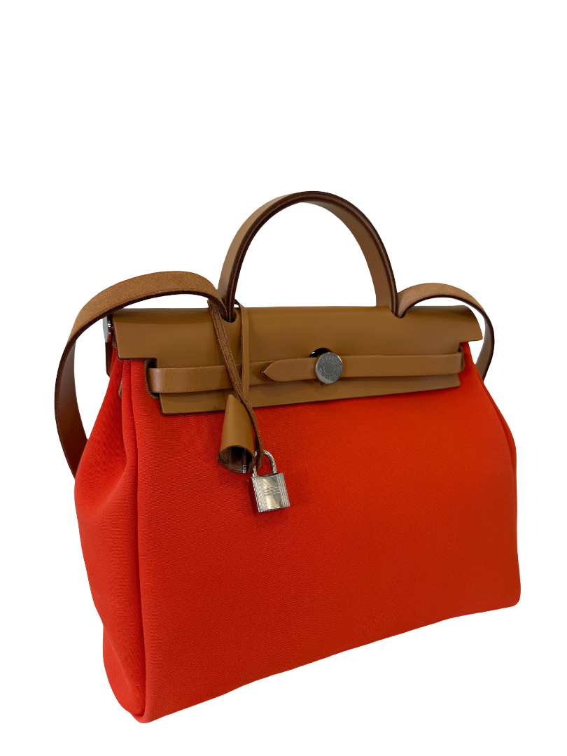 Hermès Herbag Zip 31 Orange Mecano Canvas and Tan Leather