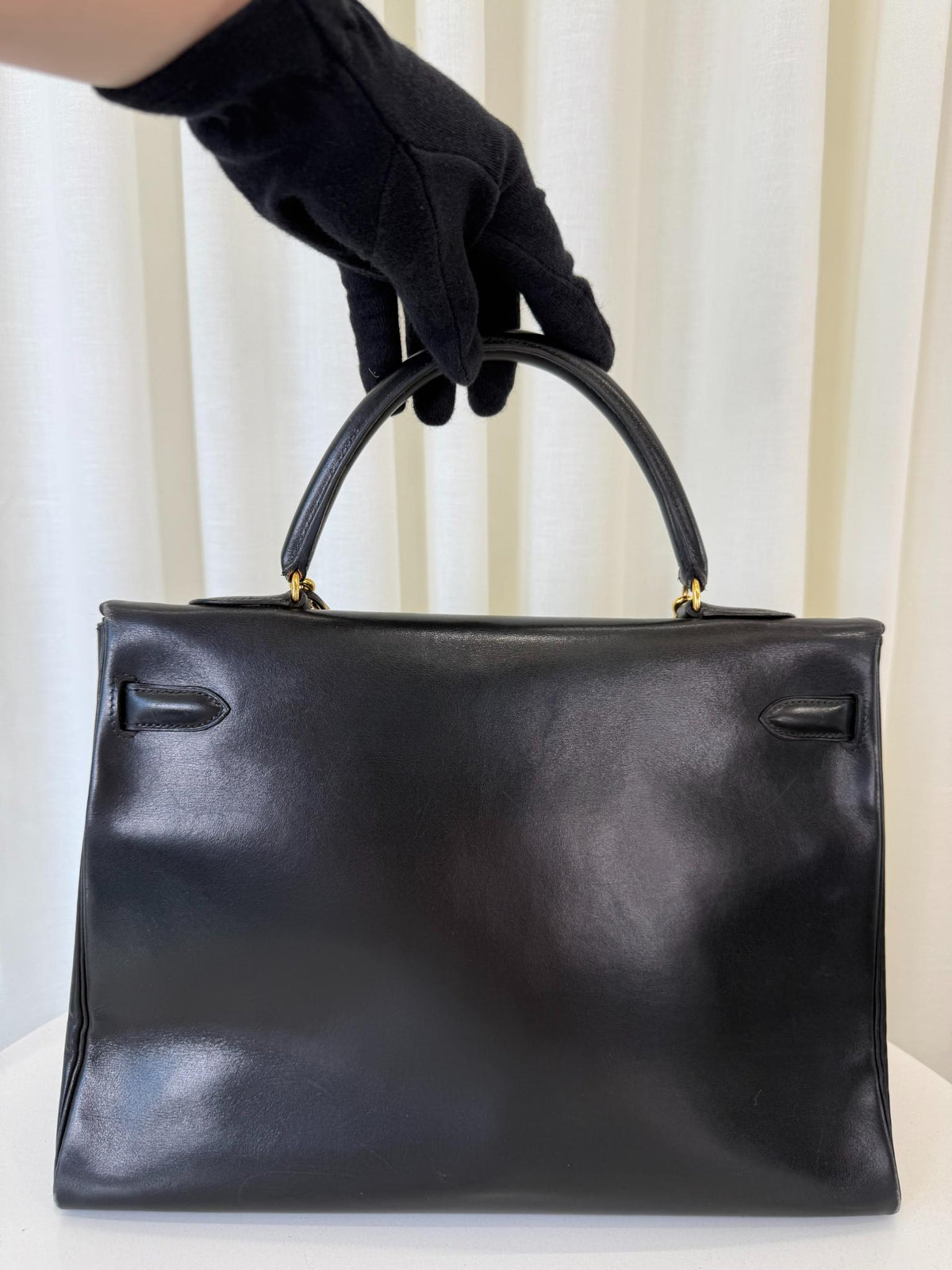 Hermès Vintage Kelly 35 Retourne Black Box GHW