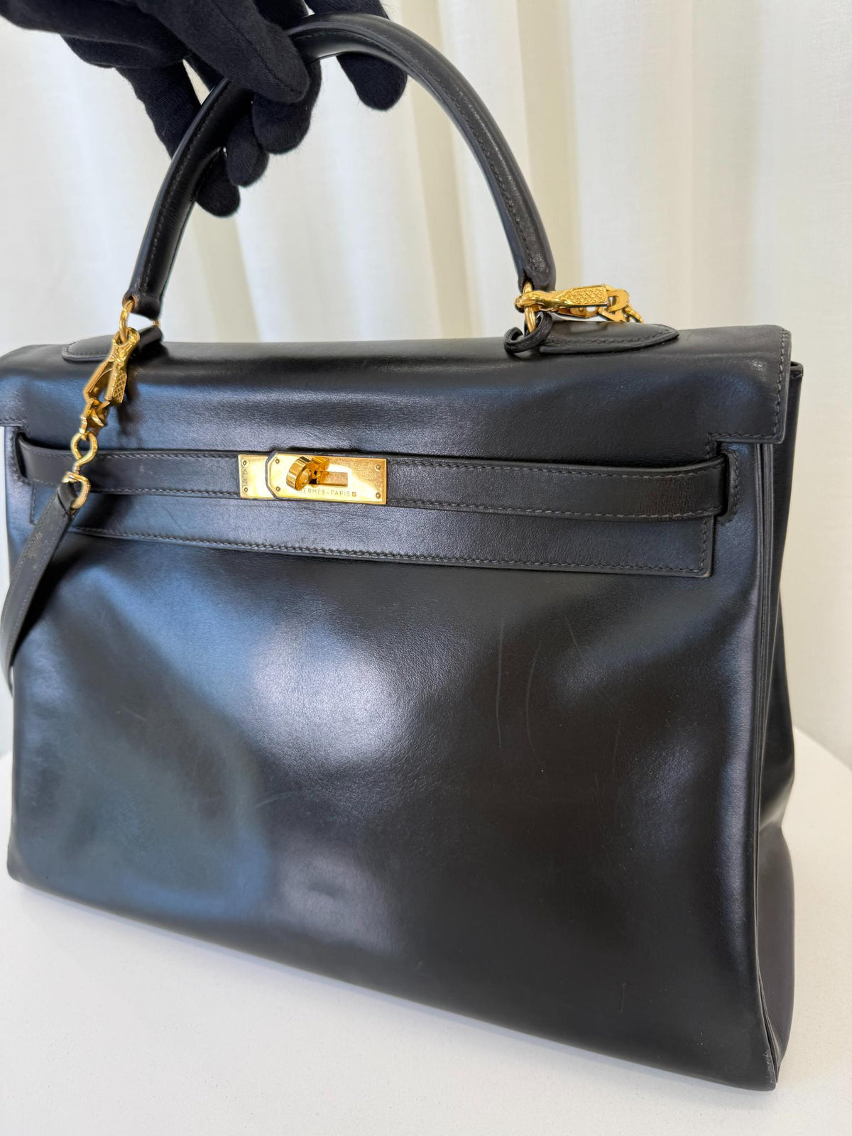 Hermès Vintage Kelly 35 Retourne Black Box GHW