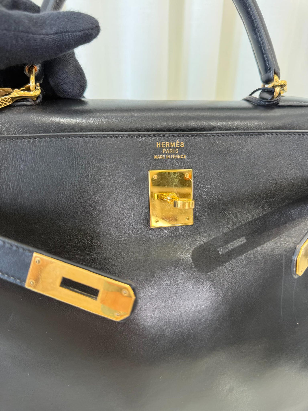 Hermès Vintage Kelly 35 Retourne Black Box GHW