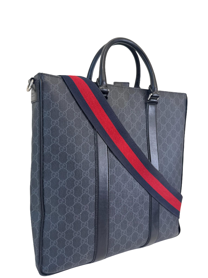 Gucci Medium GG Supreme Leather-Trimmed Tote Bag