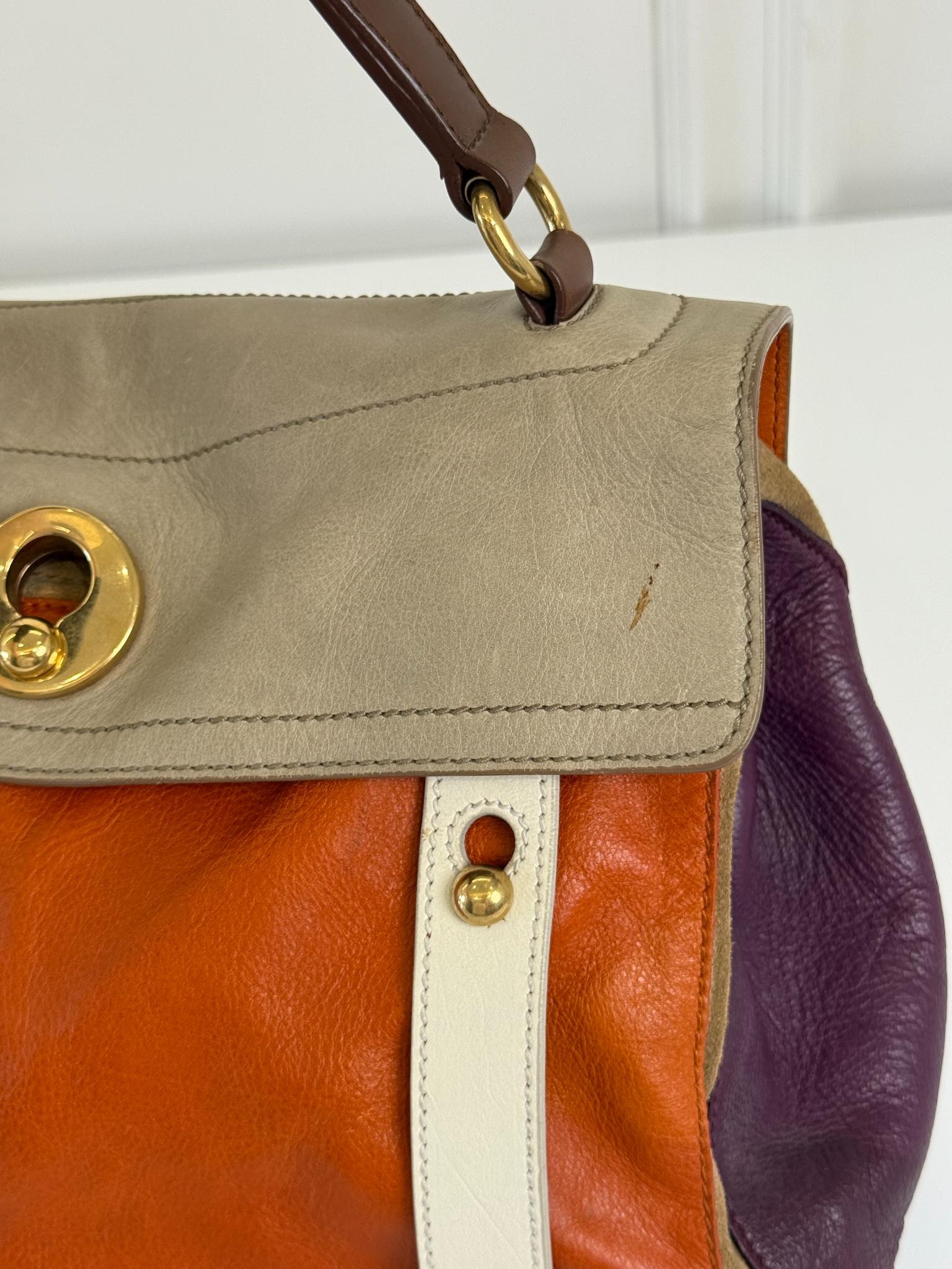 Saint Laurent Tri Color Leather Large Muse Two Top Handle Bag