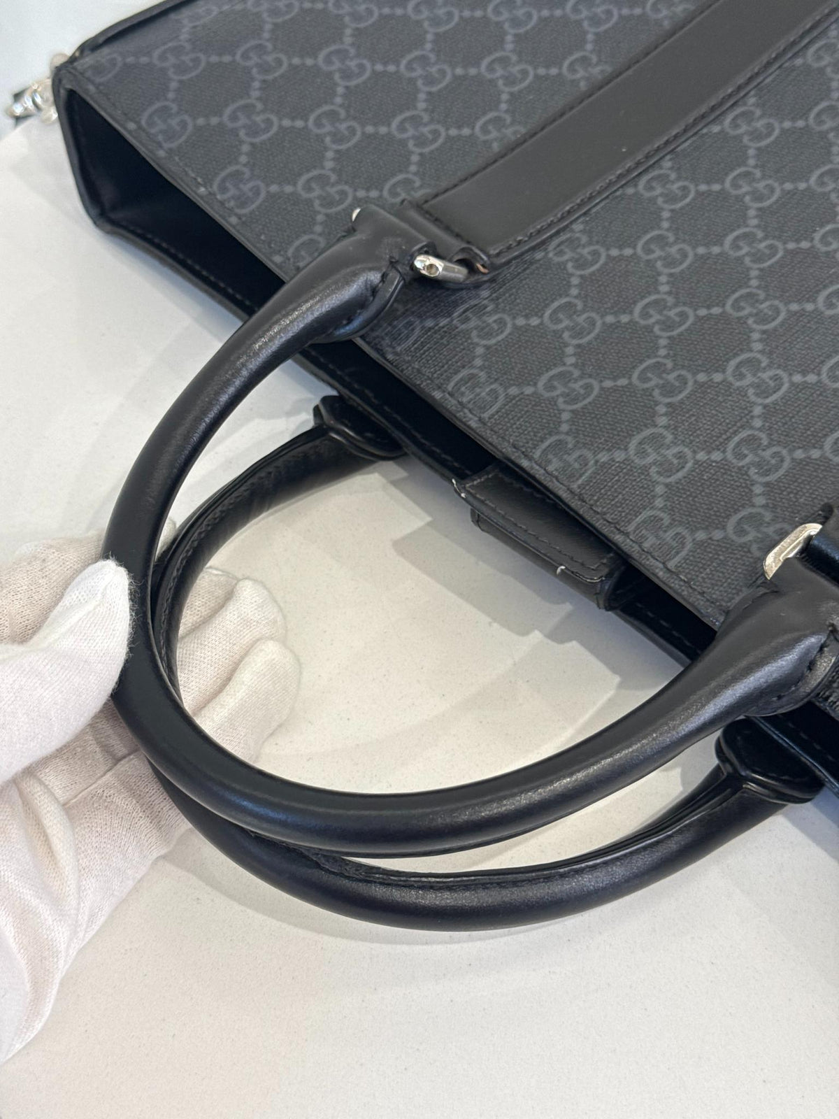 Gucci Medium GG Supreme Leather-Trimmed Tote Bag
