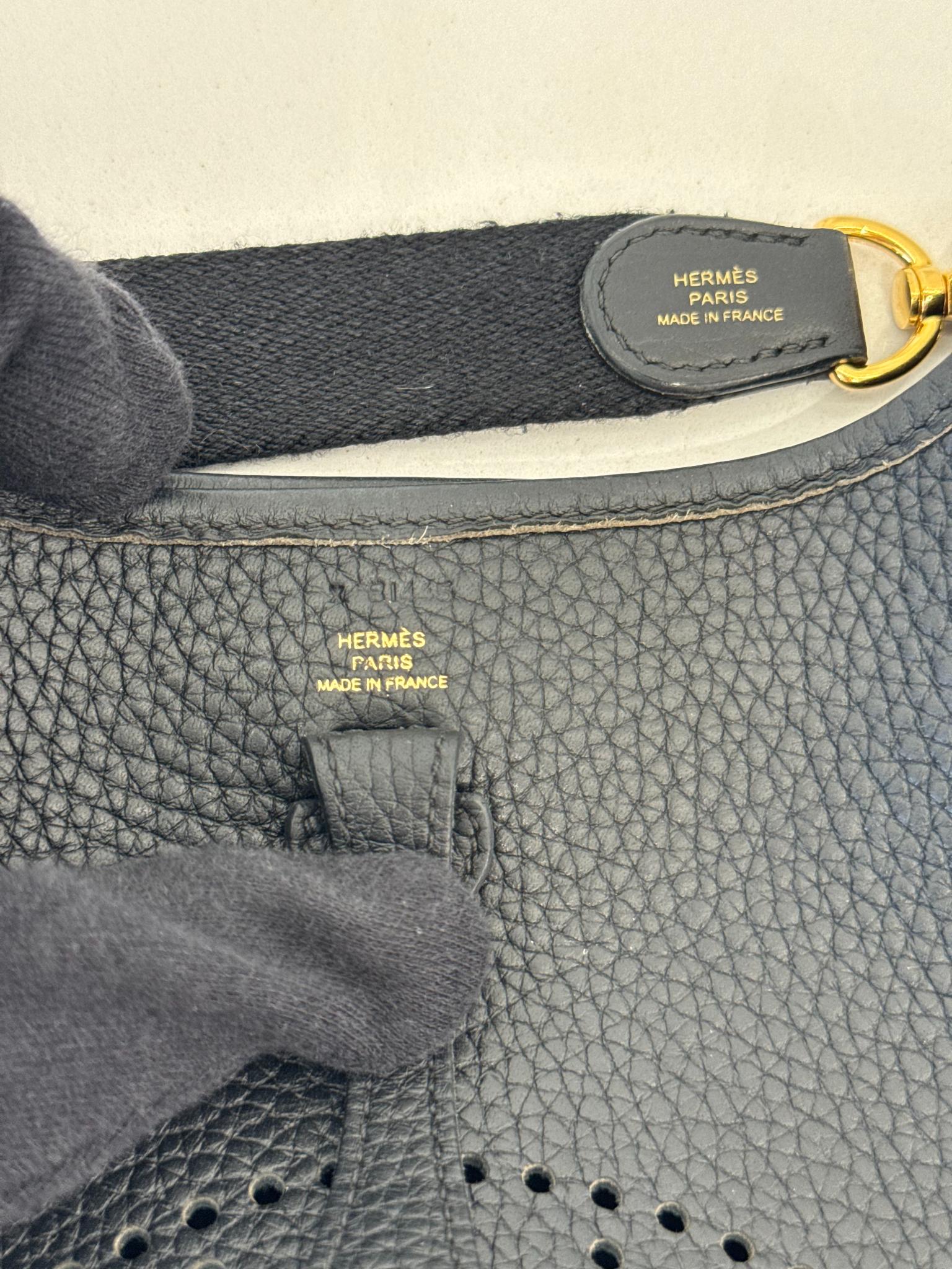 Hermès Dark Blue Clemence Mini Evelyne TPM 16 GHW