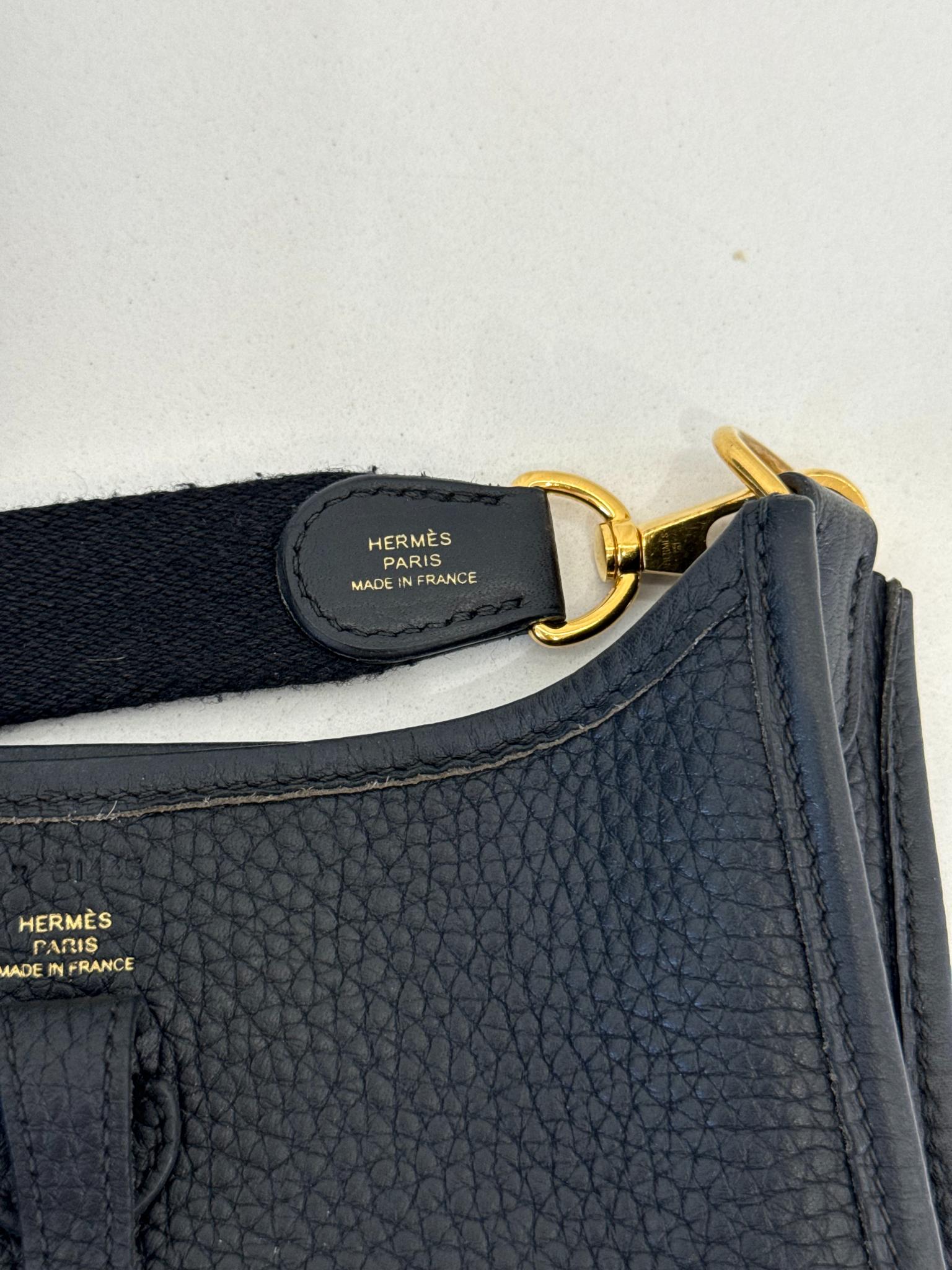 Hermès Dark Blue Clemence Mini Evelyne TPM 16 GHW