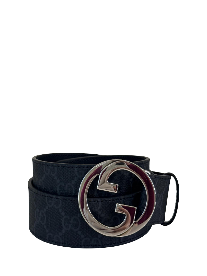 Gucci Black/Grey GG Supreme Coated Canvas Interlocking G Belt