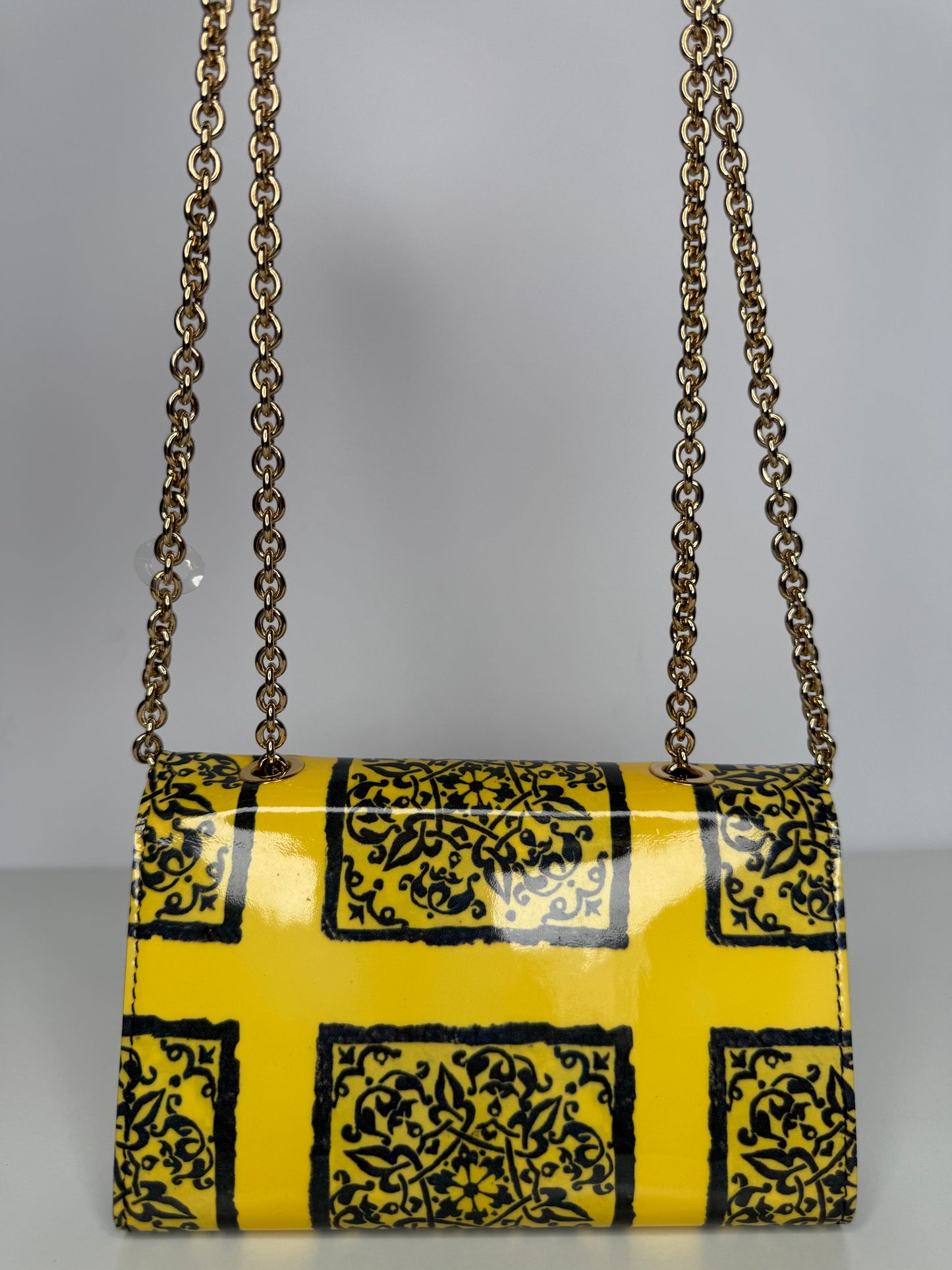 Dolce Gabbana Yellow Majolica Print Leather Mini Sicily Wallet on Chain
