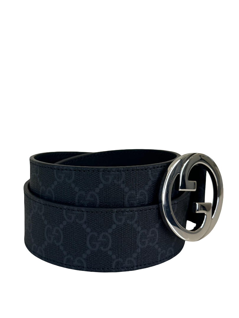 Gucci Black/Grey GG Supreme Coated Canvas Interlocking G Belt