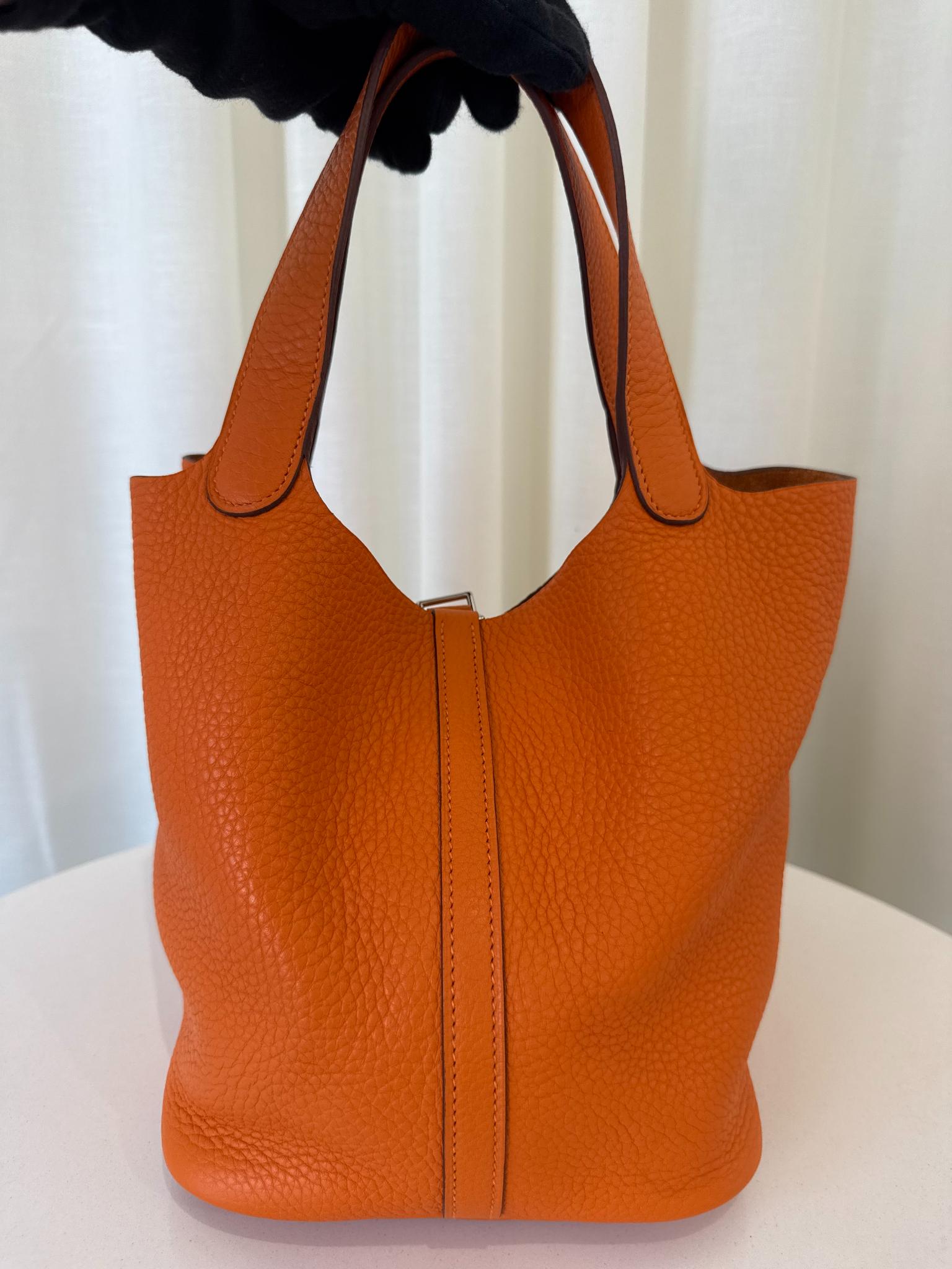 Hermès Picotin Lock 22 Taurillon Clemence Orange Leather