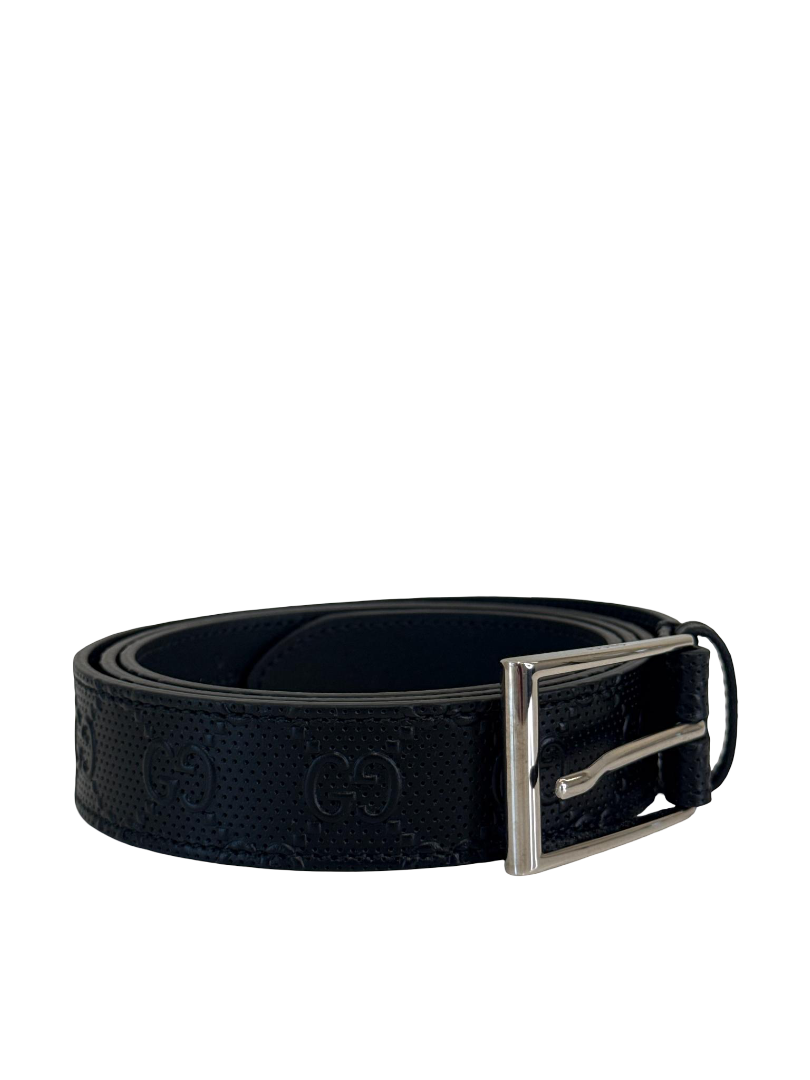 Gucci Piuma Calfskin Jumbo GG Embossed Belt Black