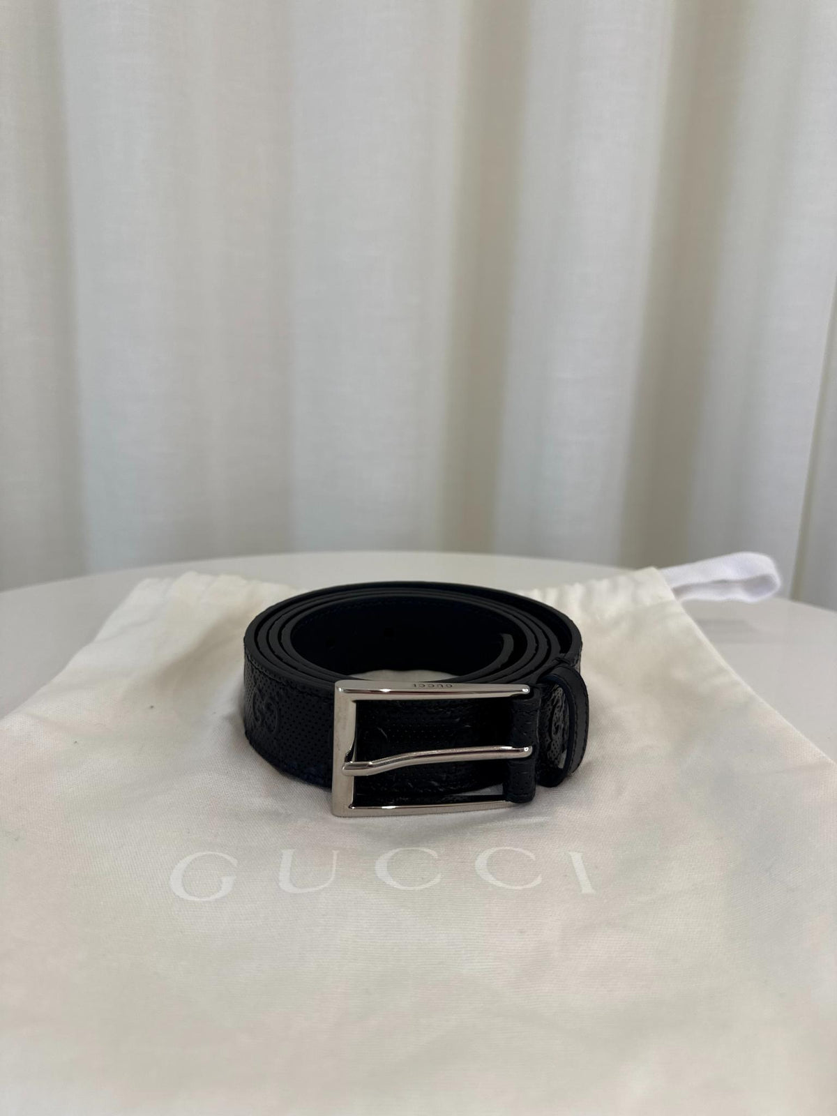 Gucci Piuma Calfskin Jumbo GG Embossed Belt Black
