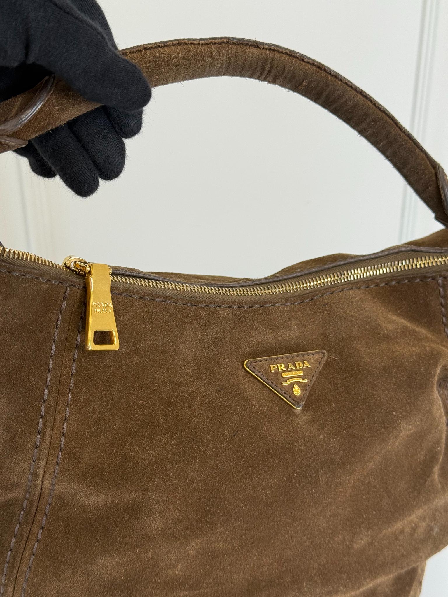 Prada Scamosciato Suede Brown Hobo Bag