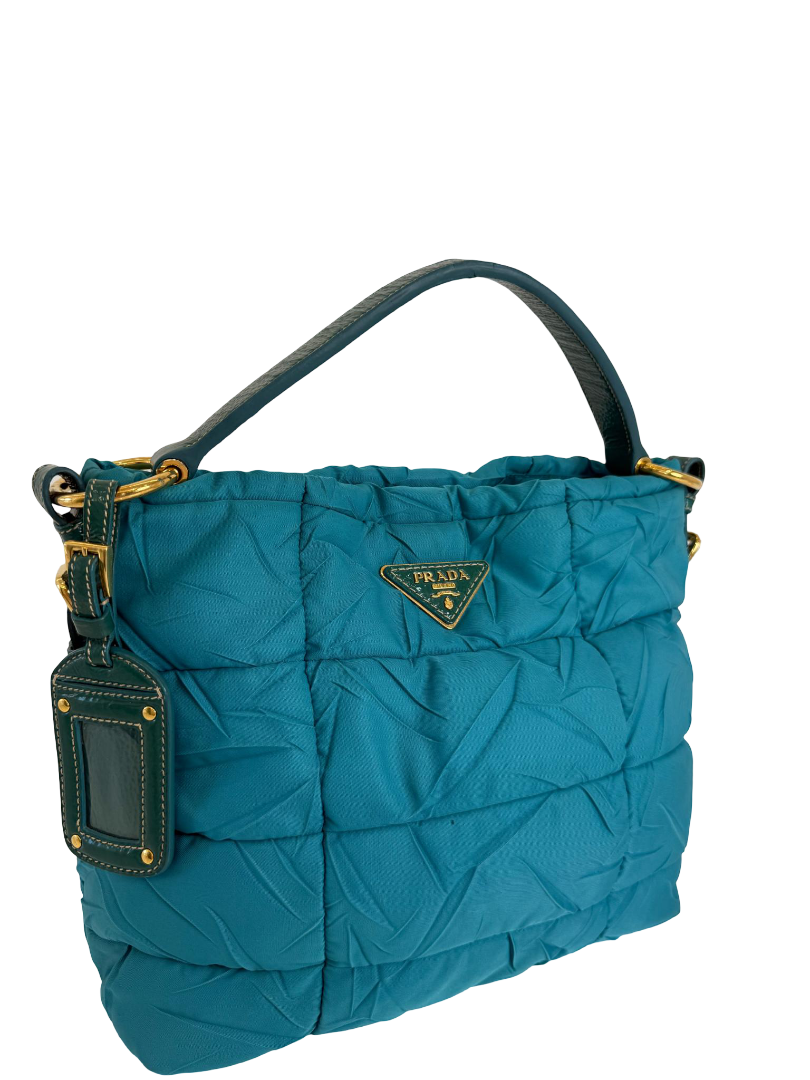 Prada Turquoise Nylon Quilted Shoulder Bag
