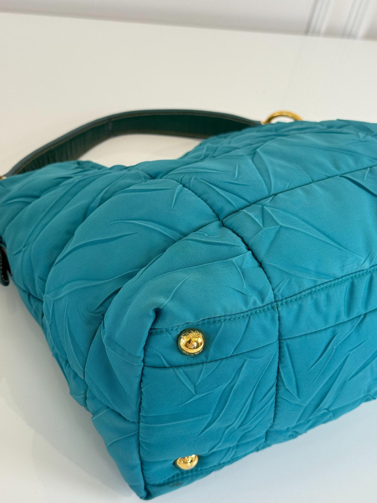Prada Turquoise Nylon Quilted Shoulder Bag