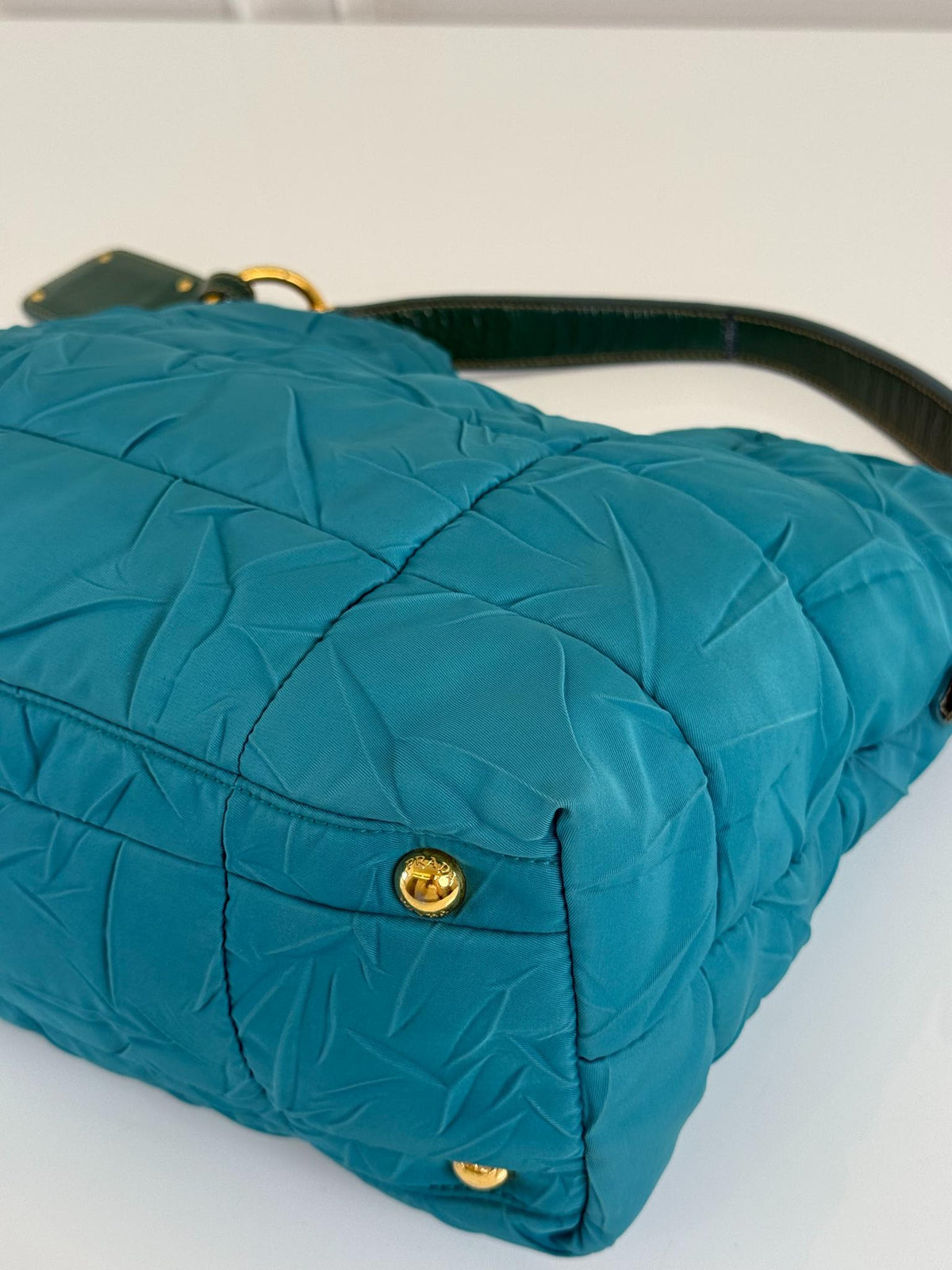 Prada Turquoise Nylon Quilted Shoulder Bag