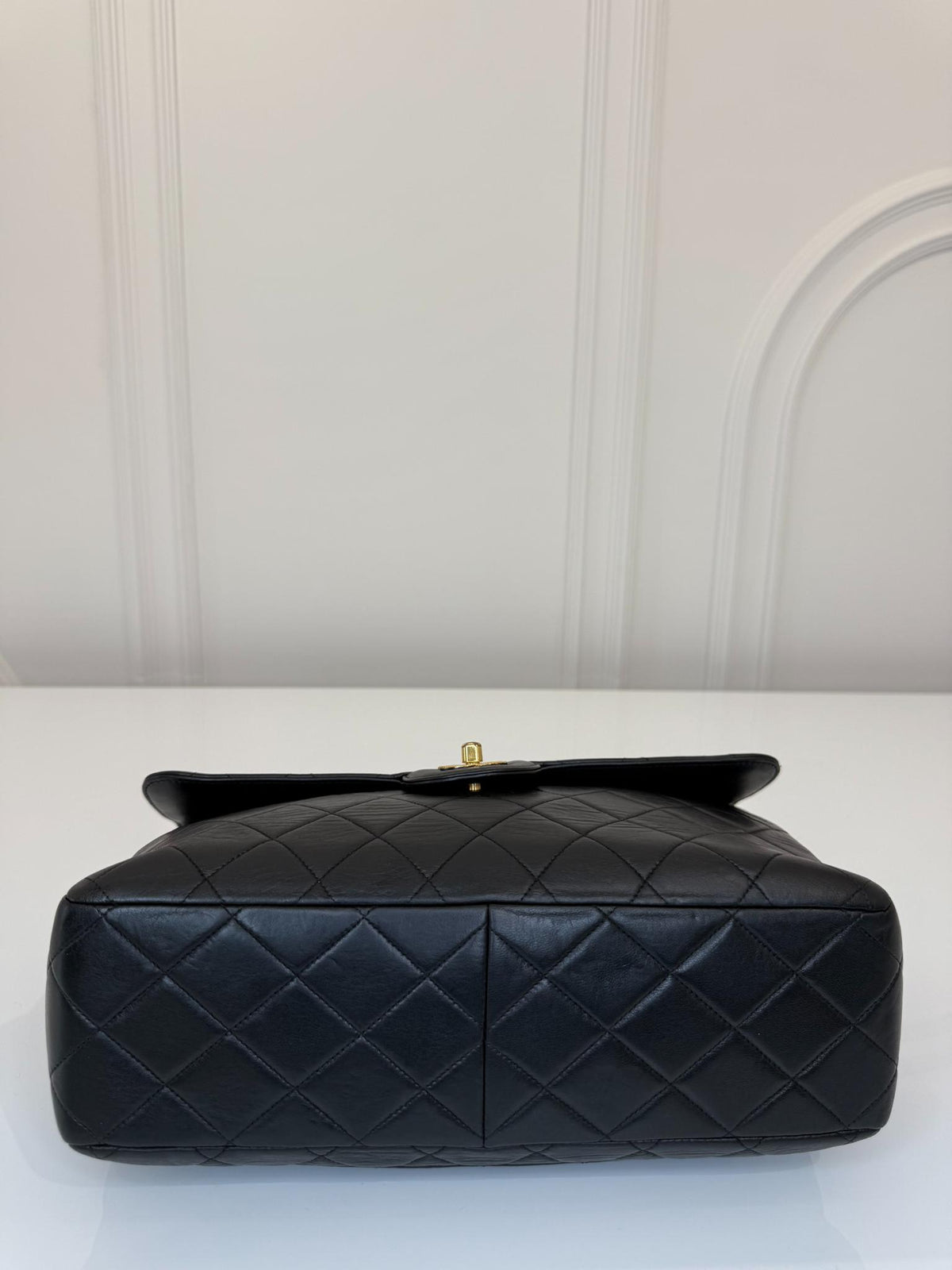 Chanel Vintage Black Jumbo Classic Flap Bag Lambskin Leather 24K Gold Hardware