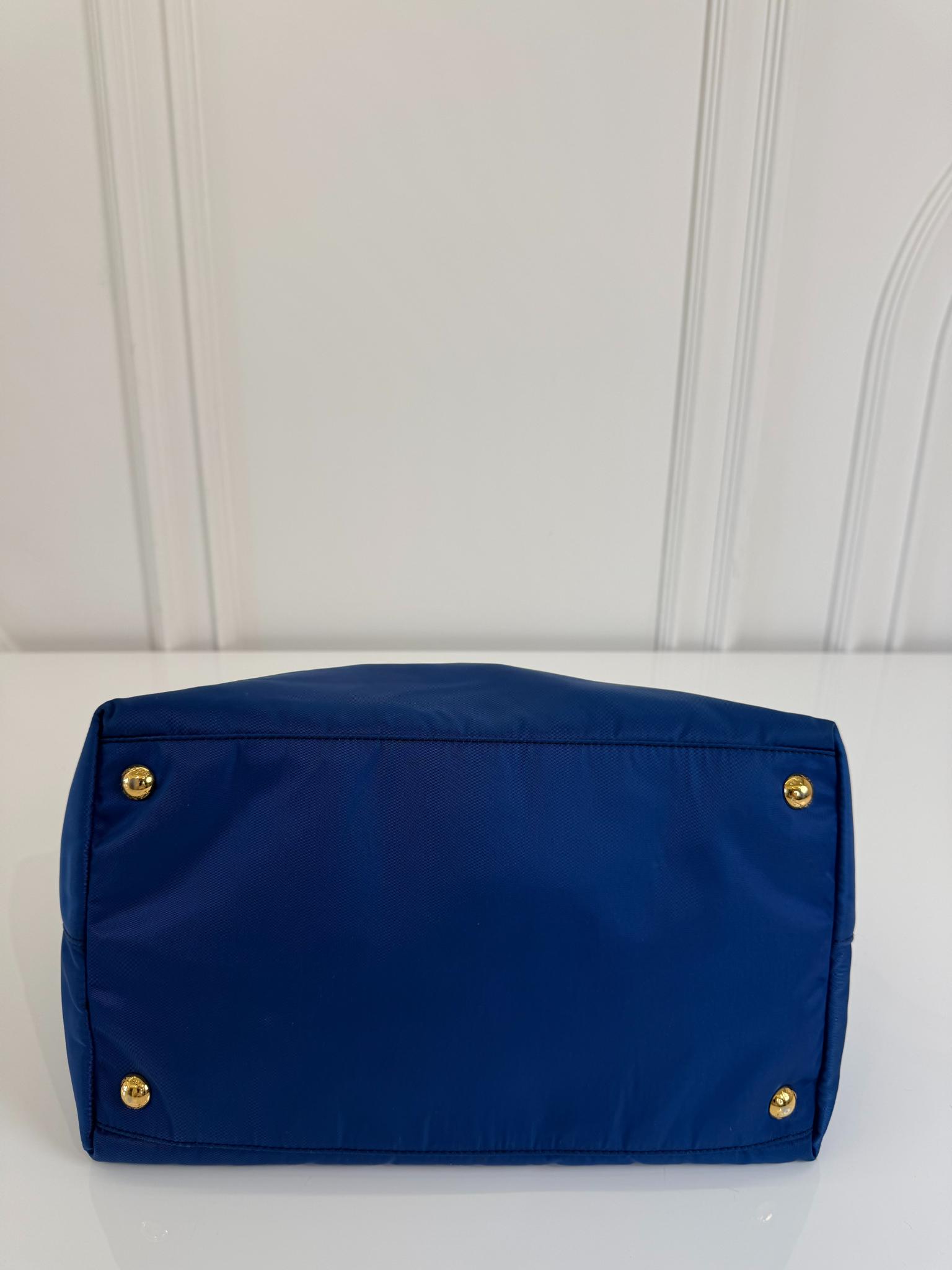Prada Tessuto Saffiano and Leather 2Way Tote Bag Bluette