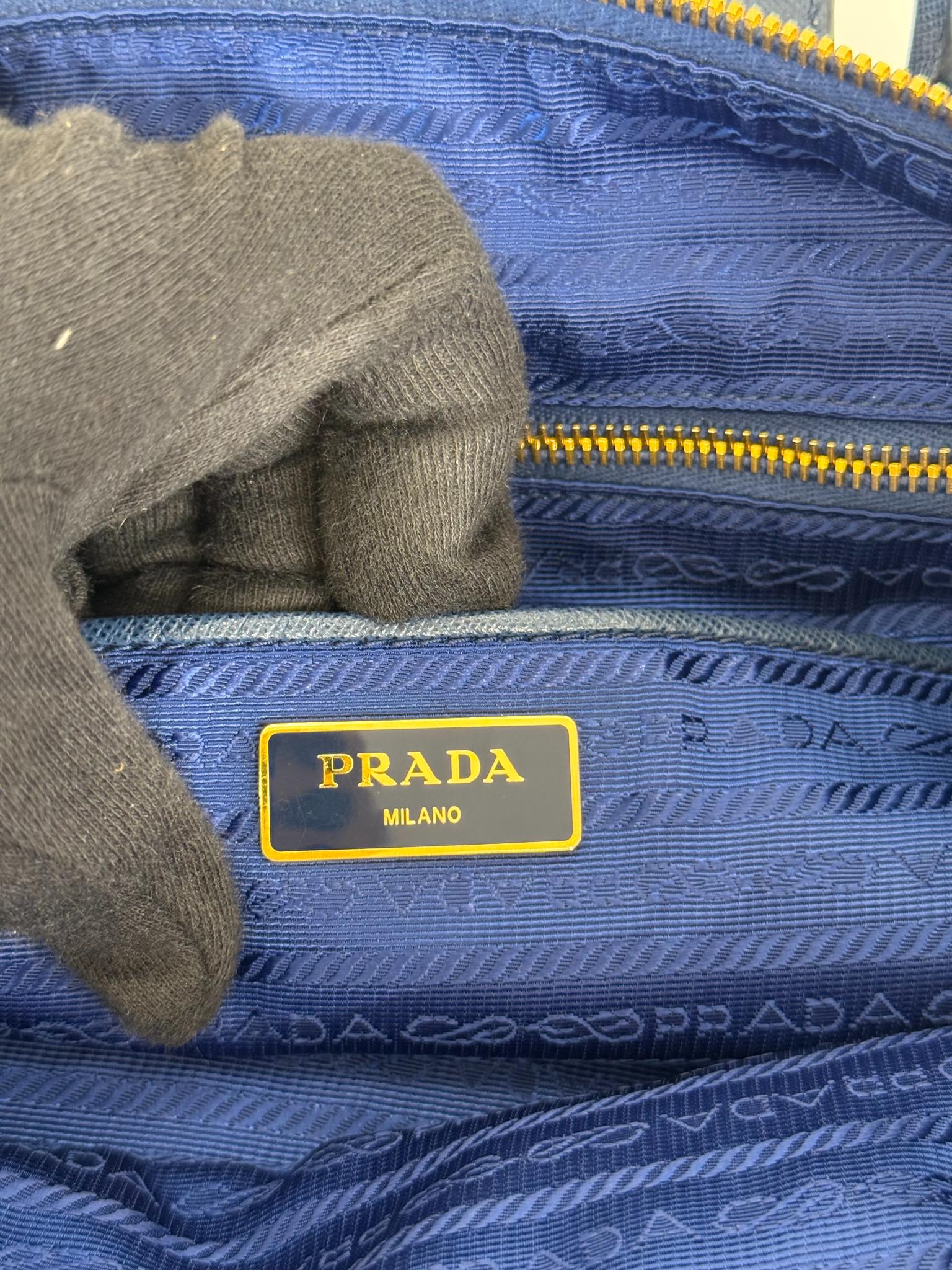 Prada Tessuto Saffiano and Leather 2Way Tote Bag Bluette