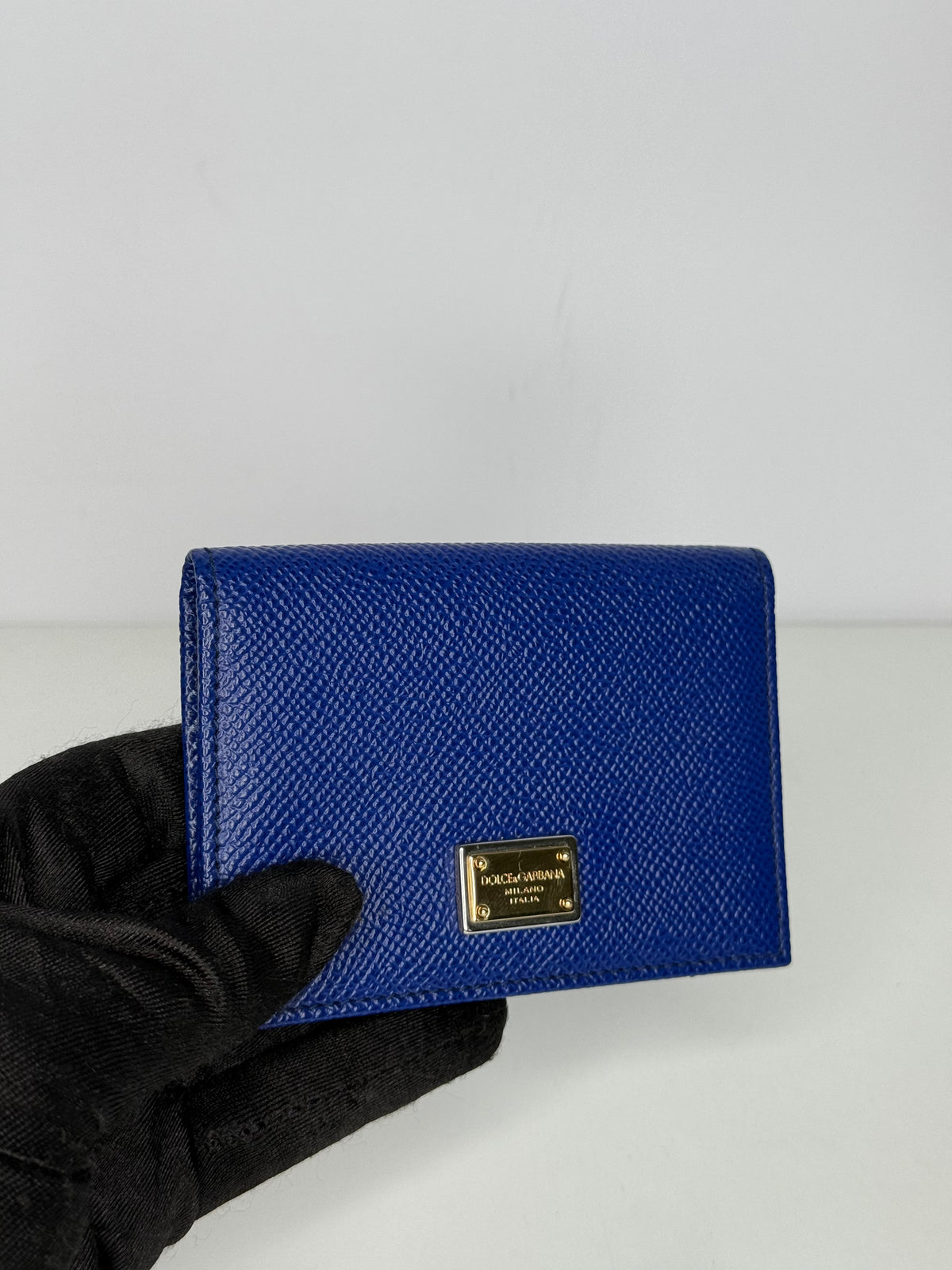 Dolce Gabbana Blue Dauphine Leather Flap Card Holder