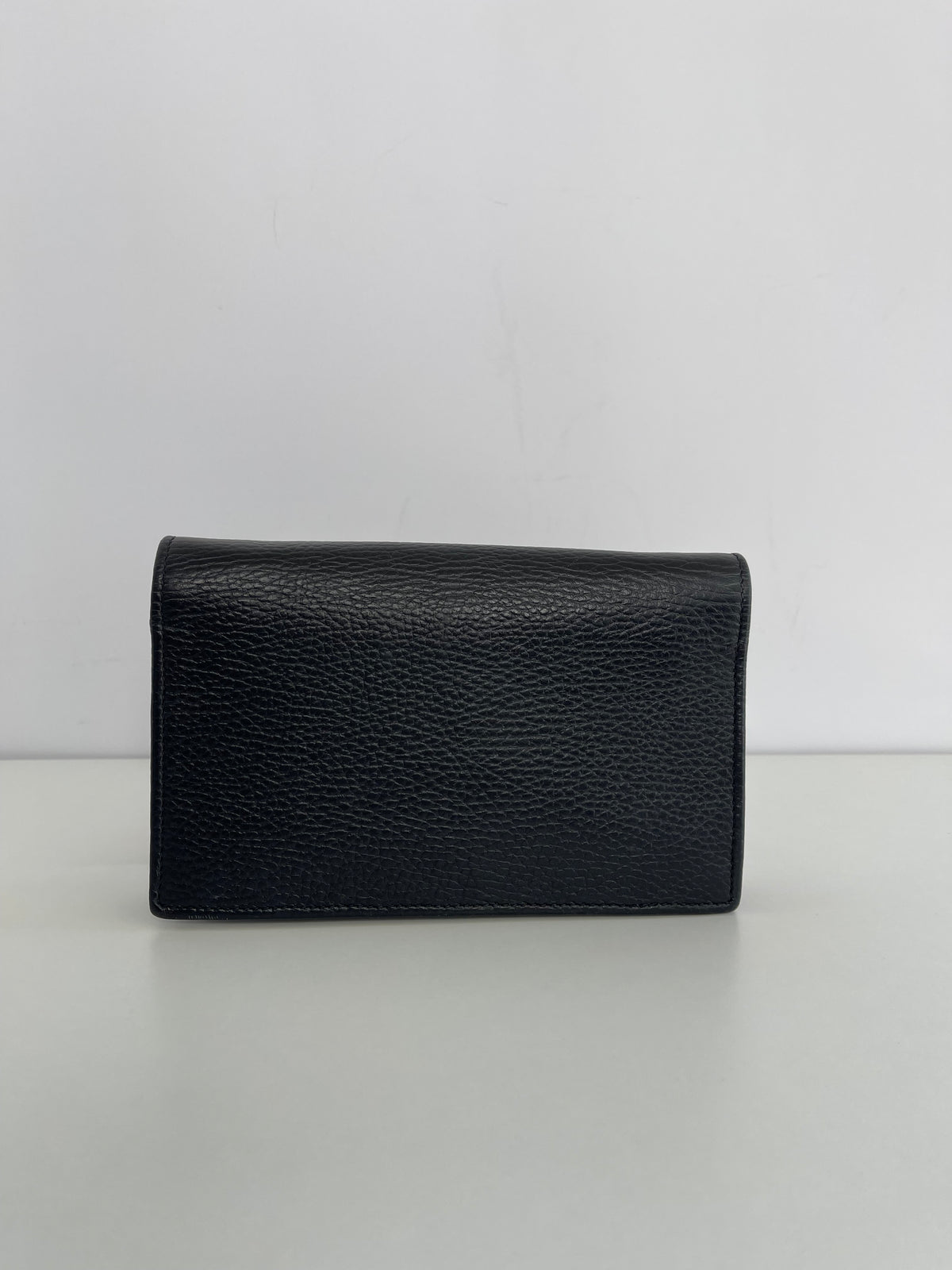Gucci Black Leather Interlocking GG Wallet On Chain