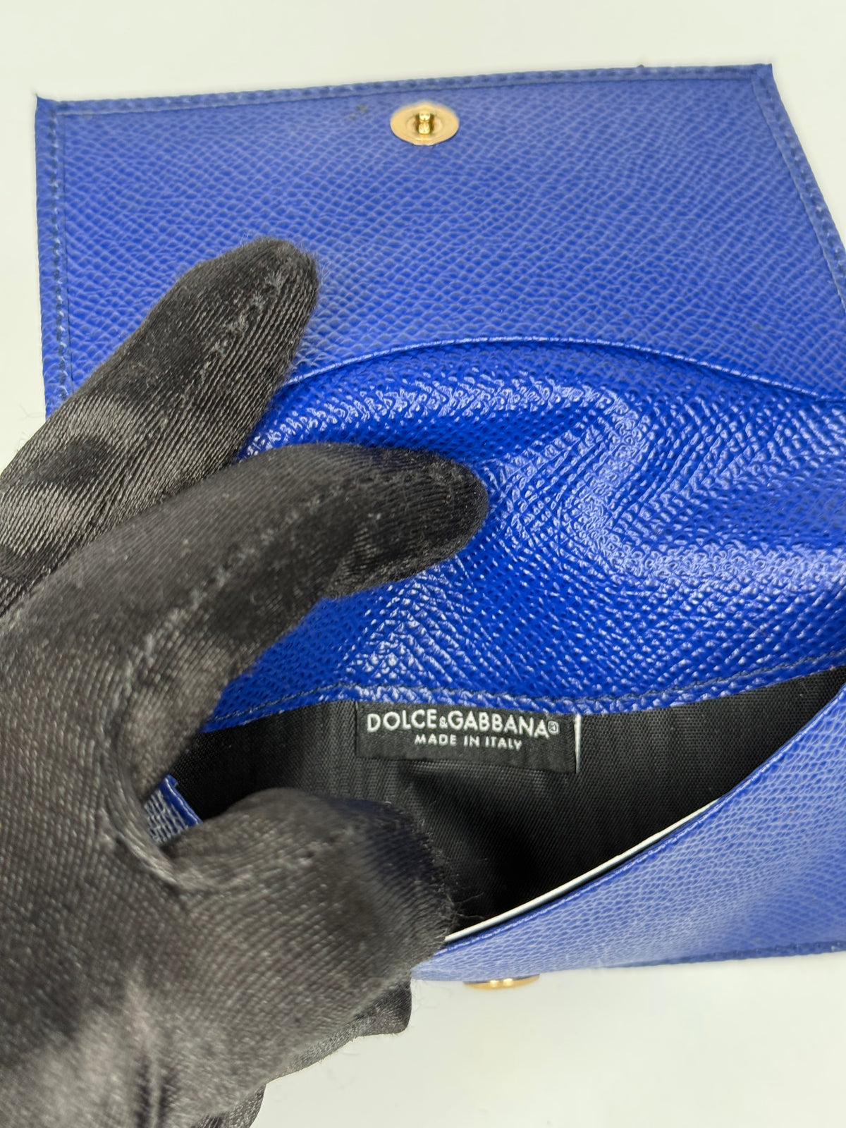 Dolce Gabbana Blue Dauphine Leather Flap Card Holder