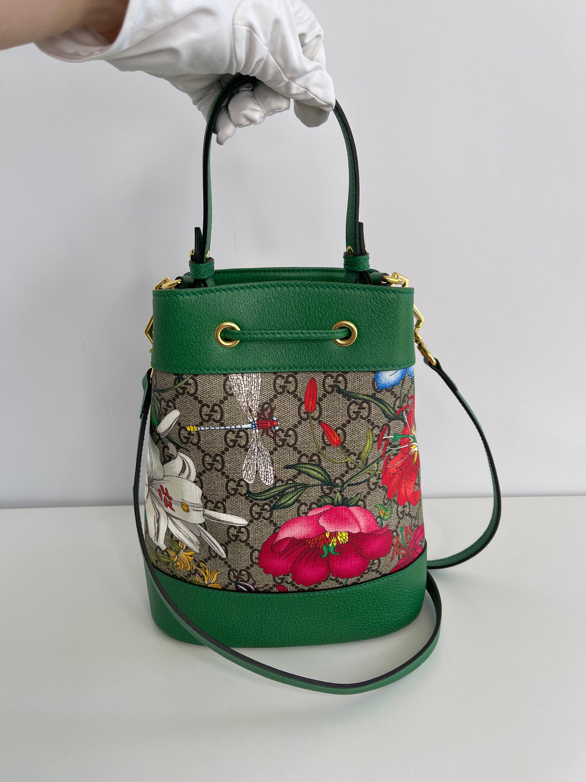 Gucci Ophidia GG Flora Small Bucket Green Limited Edition