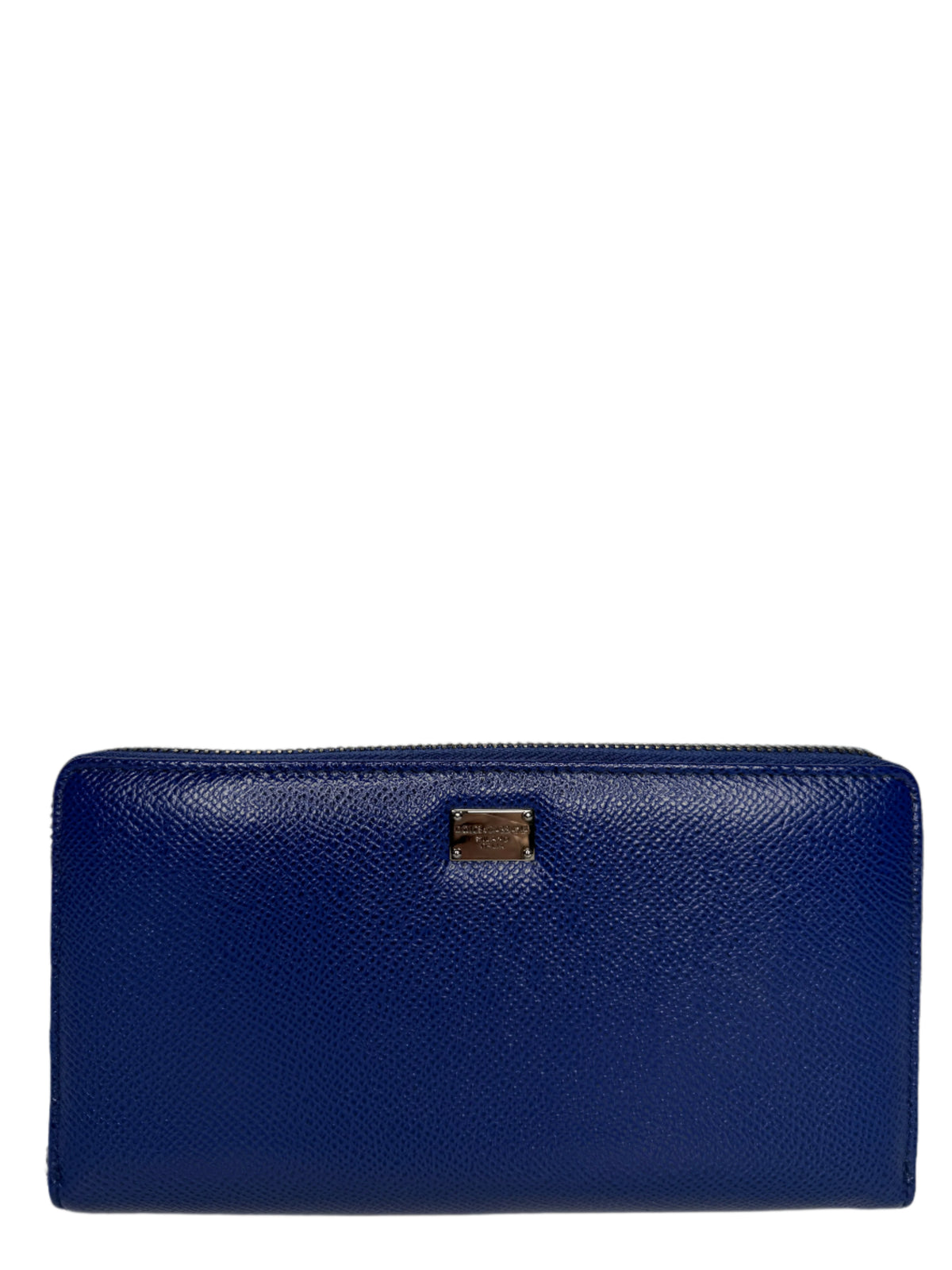 Dolce Gabbana Blue Dauphine Leather Zip Around Wallet
