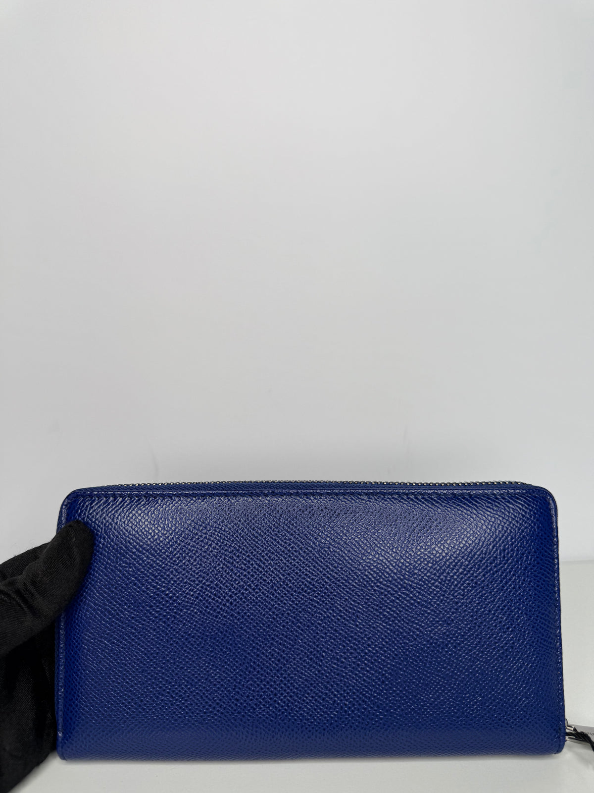 Dolce Gabbana Blue Dauphine Leather Zip Around Wallet