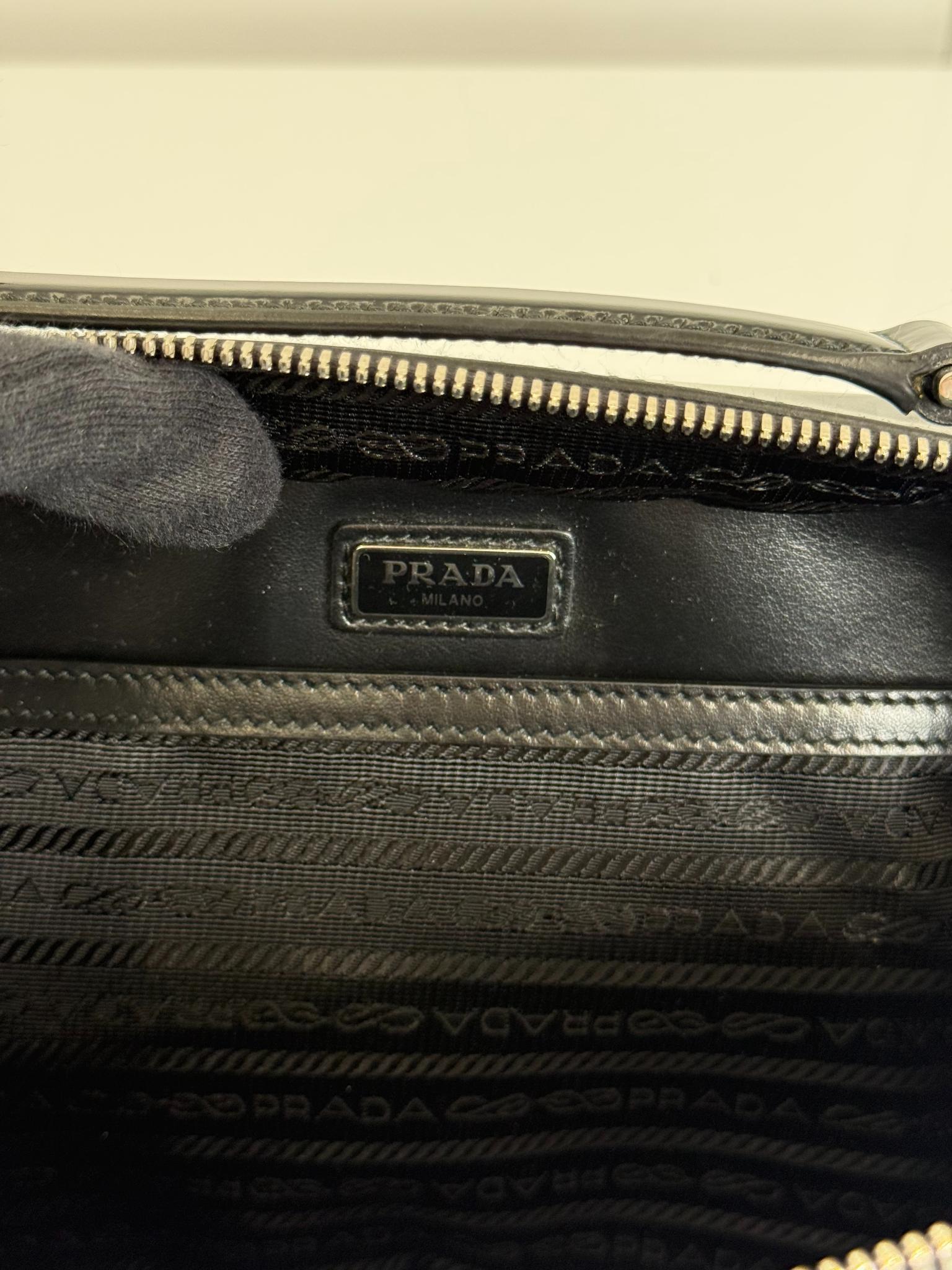 Prada Medium Black Brique Brushed Leather Top Handle Bag