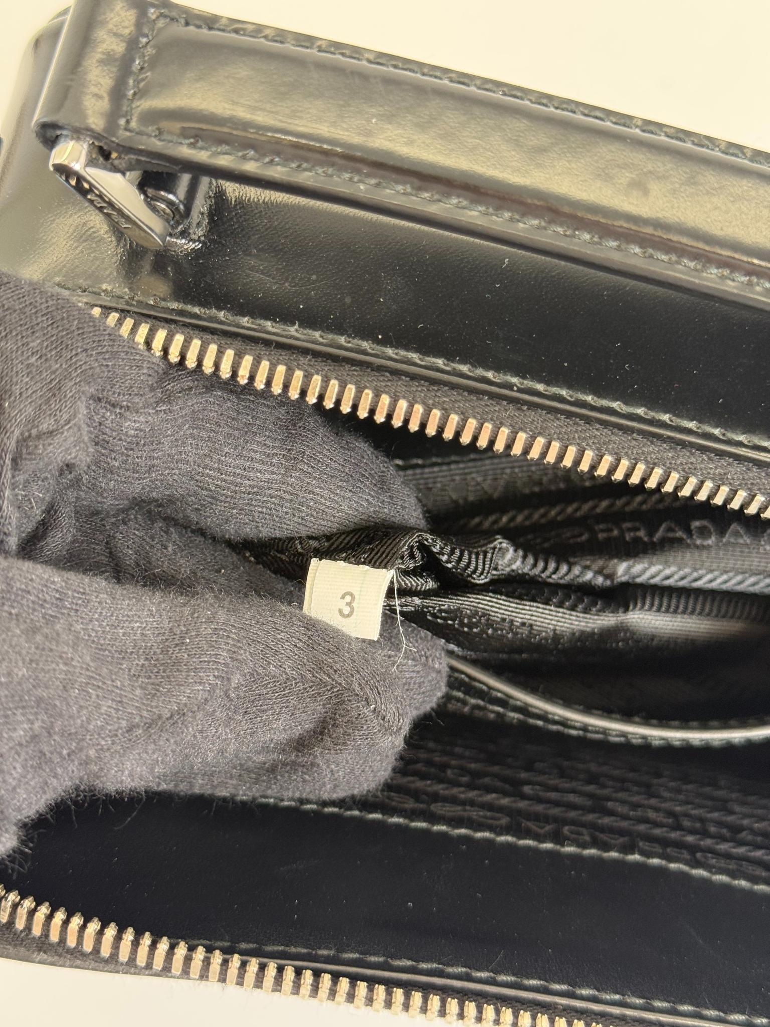 Prada Medium Black Brique Brushed Leather Top Handle Bag