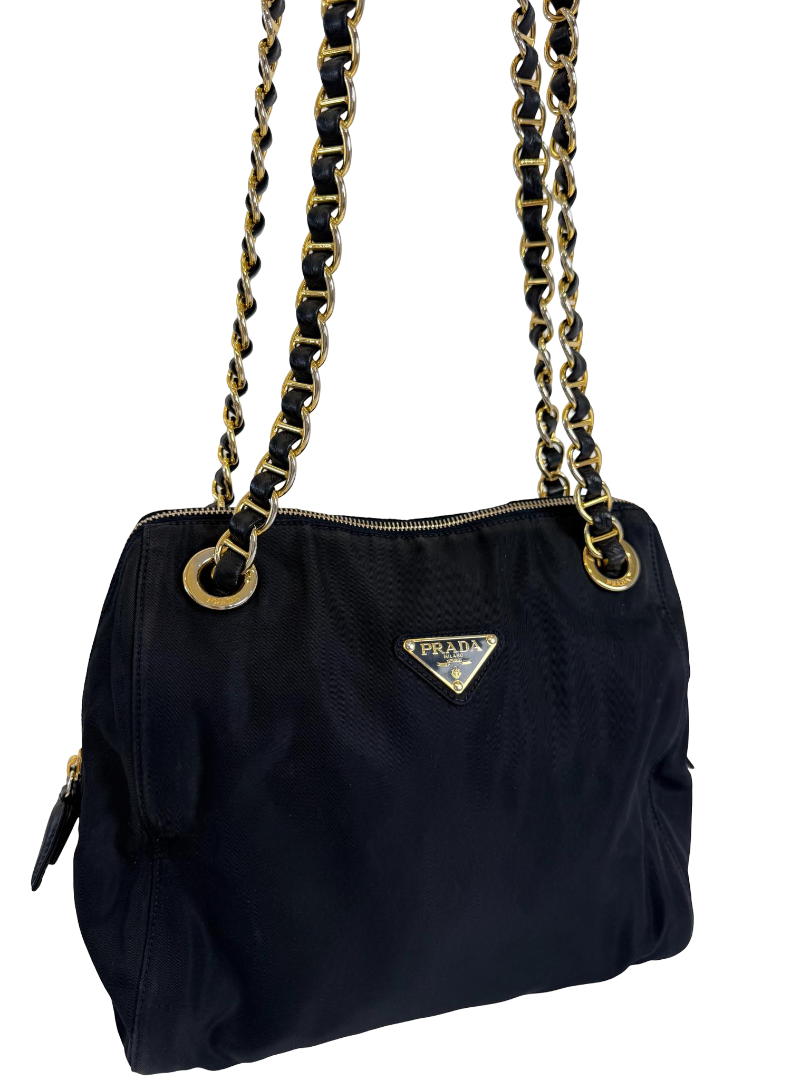 Prada Tessuto Nylon Chain Shoulder Bag Black