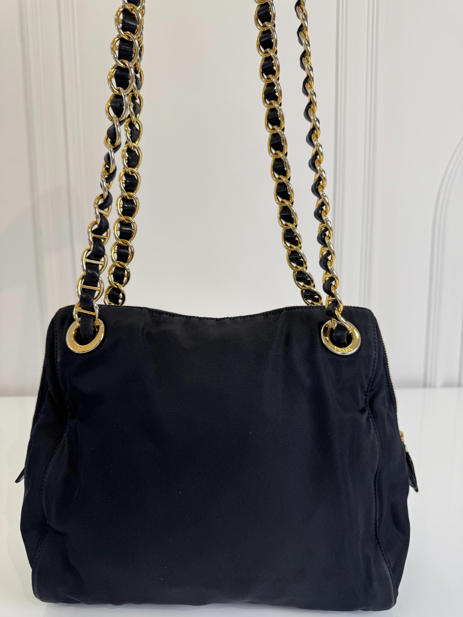 Prada Tessuto Nylon Chain Shoulder Bag Black