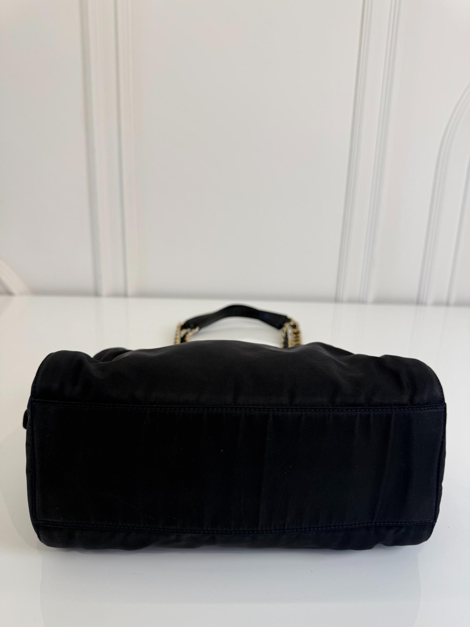 Prada Tessuto Nylon Chain Shoulder Bag Black