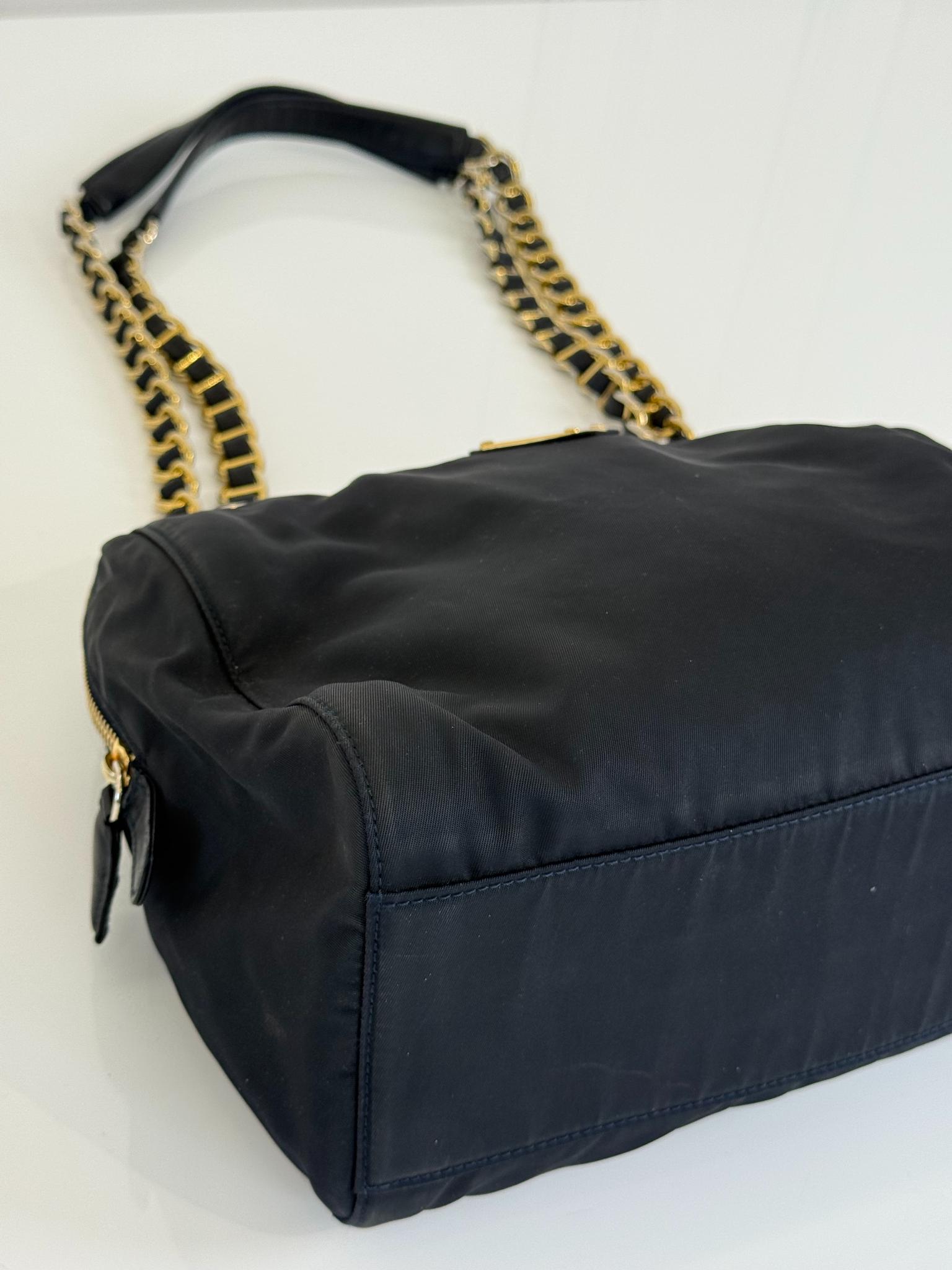 Prada Tessuto Nylon Chain Shoulder Bag Black