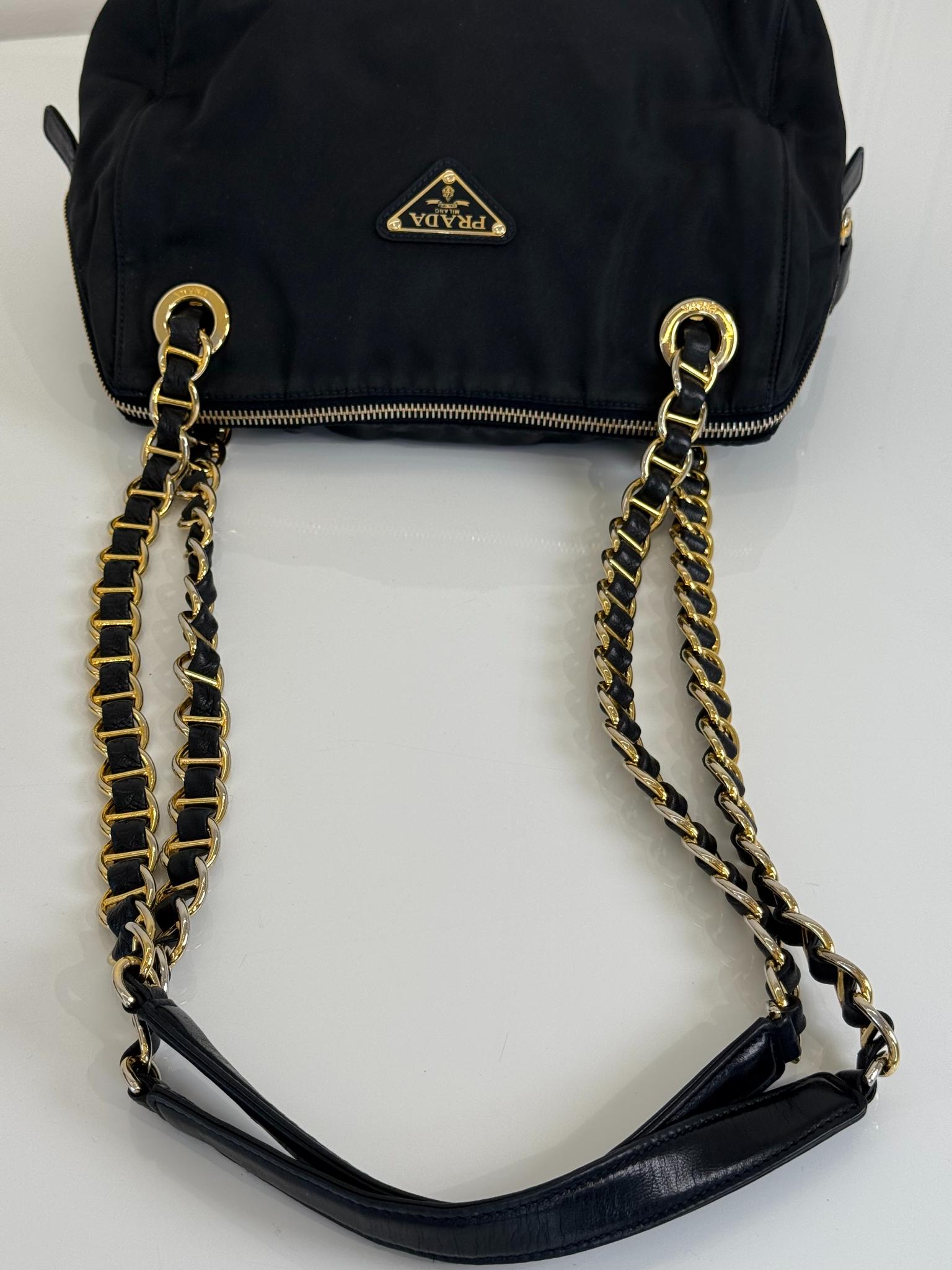 Prada Tessuto Nylon Chain Shoulder Bag Black