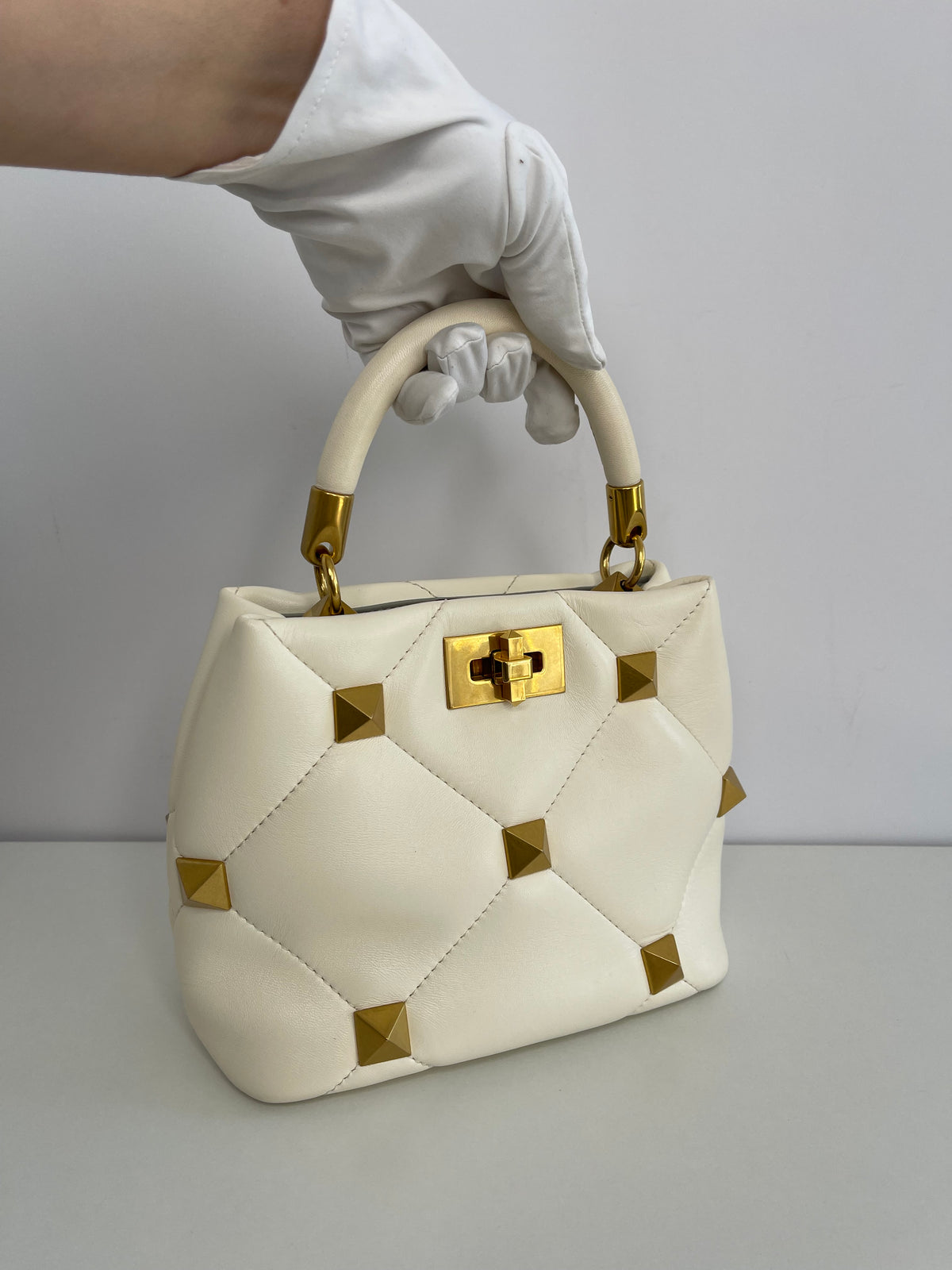 Valentino Garavani Small Roman Stud Off White Leather Bag