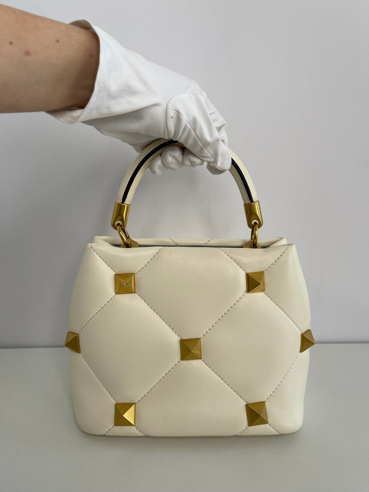 Valentino Garavani Small Roman Stud Off White Leather Bag