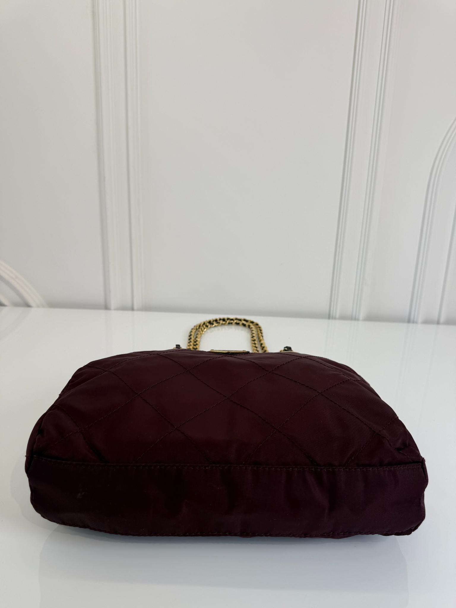 Prada Vintage Burgundy Nylon Quilted Shoulder Bag