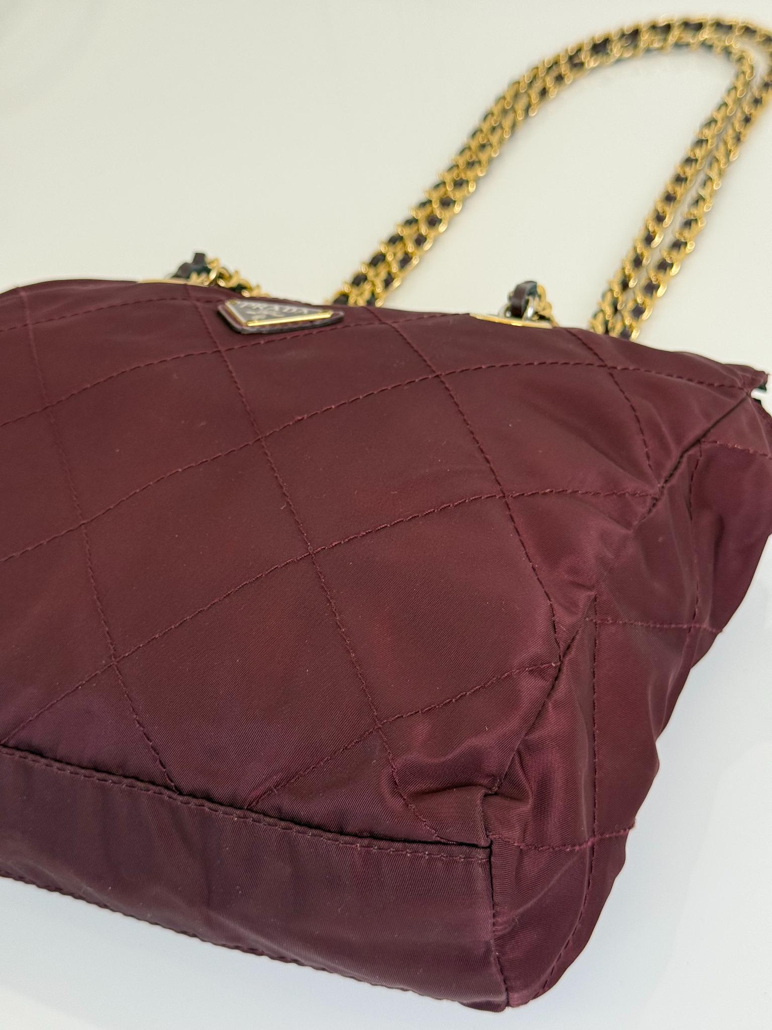 Prada Vintage Burgundy Nylon Quilted Shoulder Bag