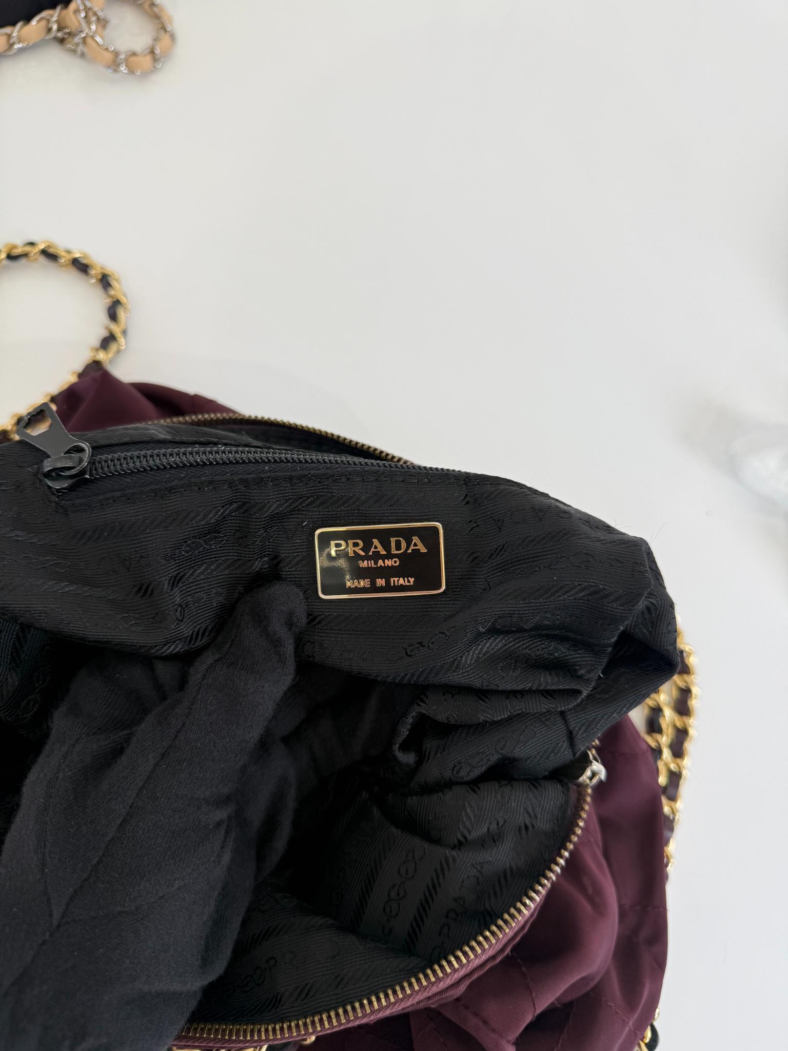 Prada Vintage Burgundy Nylon Quilted Shoulder Bag