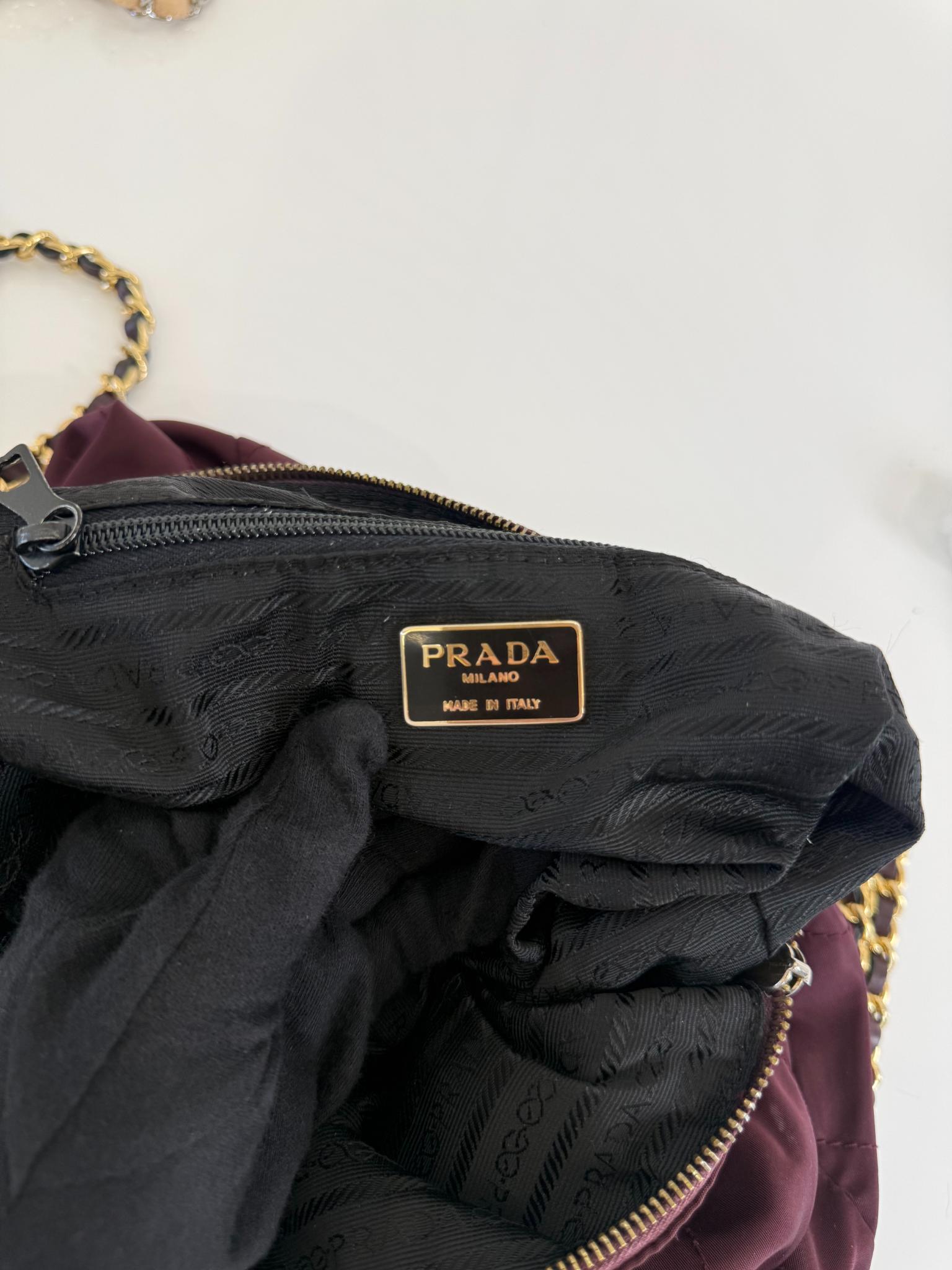Prada Vintage Burgundy Nylon Quilted Shoulder Bag