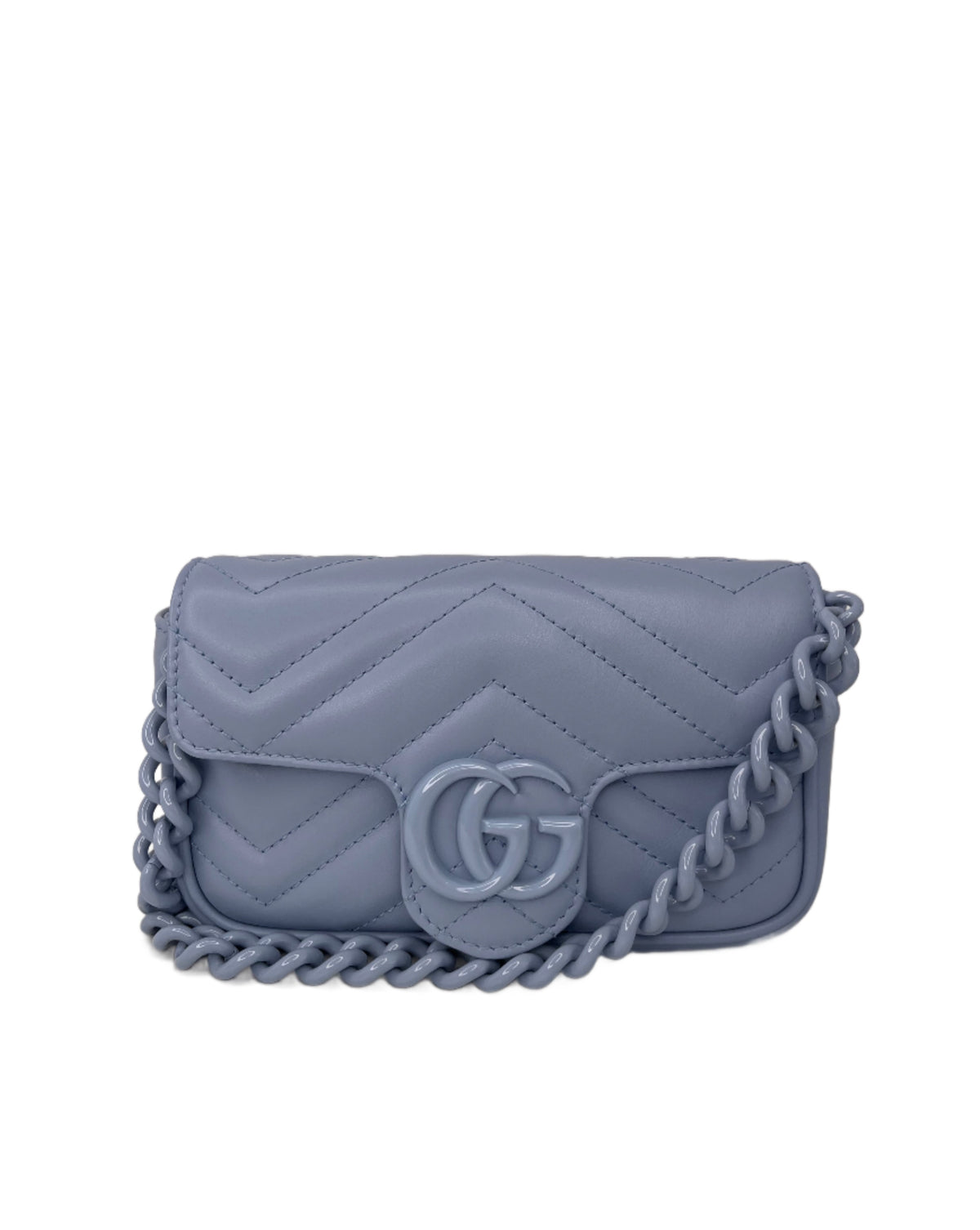 Gucci Calfskin Matelasse Monochrome GG Marmont Chain Bag Porcelain Light Blue
