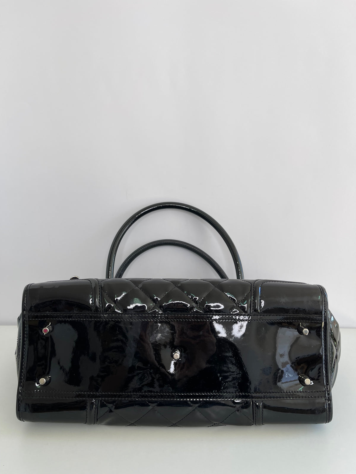 Burberry Black Quilted Patent Leather Manor Satchel