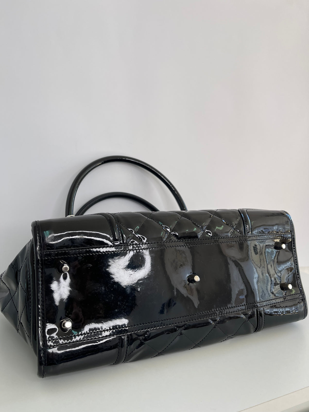 Burberry Black Quilted Patent Leather Manor Satchel