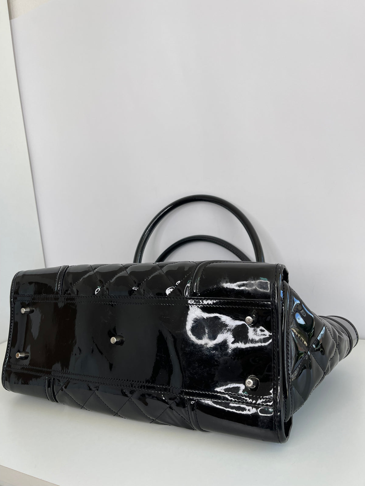 Burberry Black Quilted Patent Leather Manor Satchel